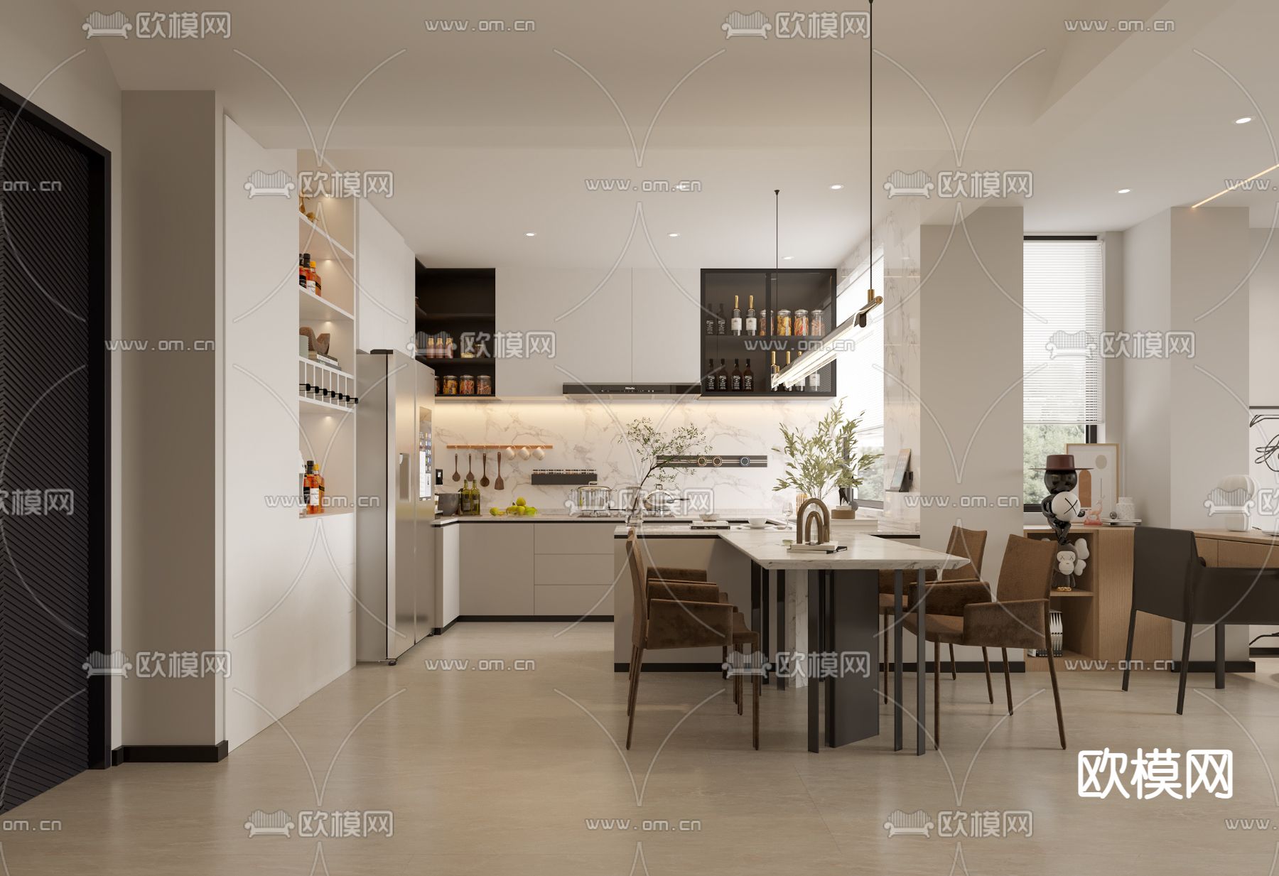 现代客餐厅3d模型下载（渲染图3）
