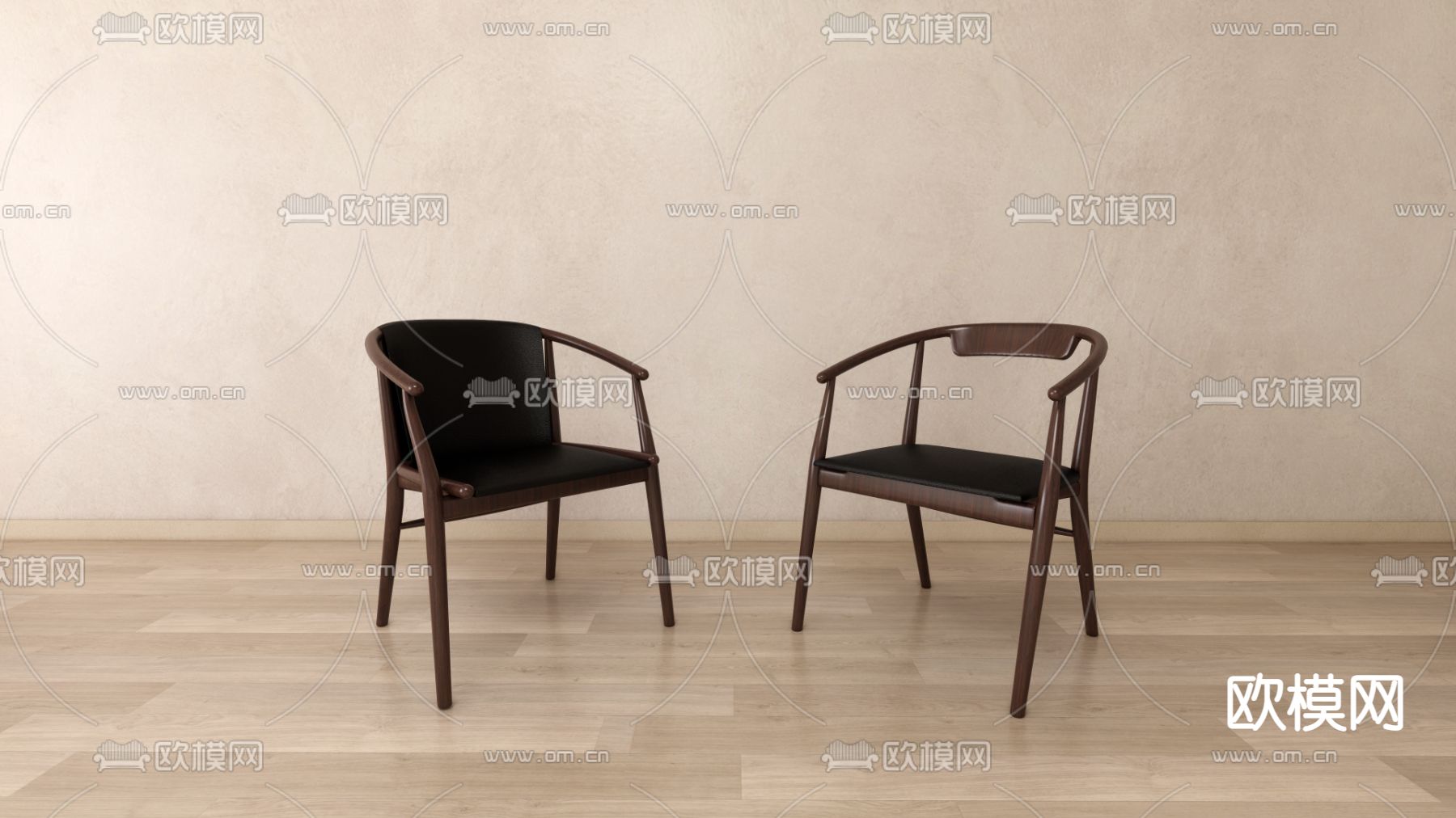 新中式休闲椅子 圈背椅su模型下载（渲染图1）