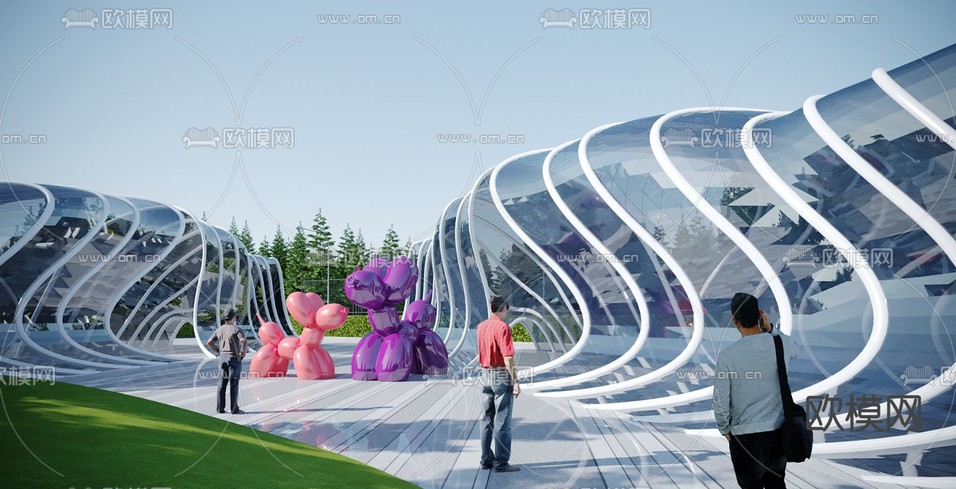 现代公园廊架3d模型下载