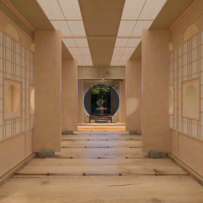  日料店玄关通道su模型 