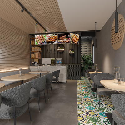  现代小吃店 烧烤店su模型 