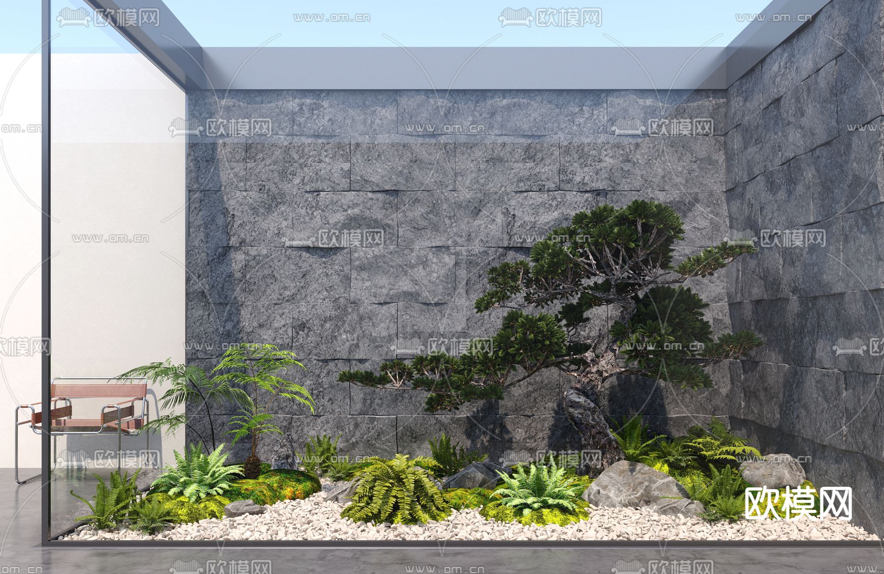 松树 苔藓绿植 景观小品3d模型下载