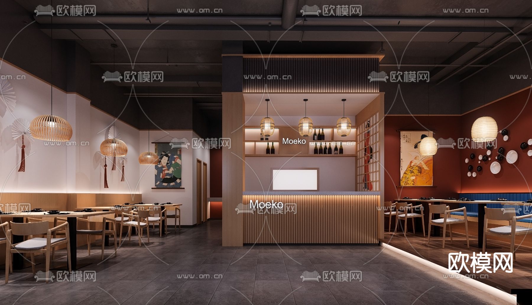 日式料理 餐厅3d模型下载（渲染图2）