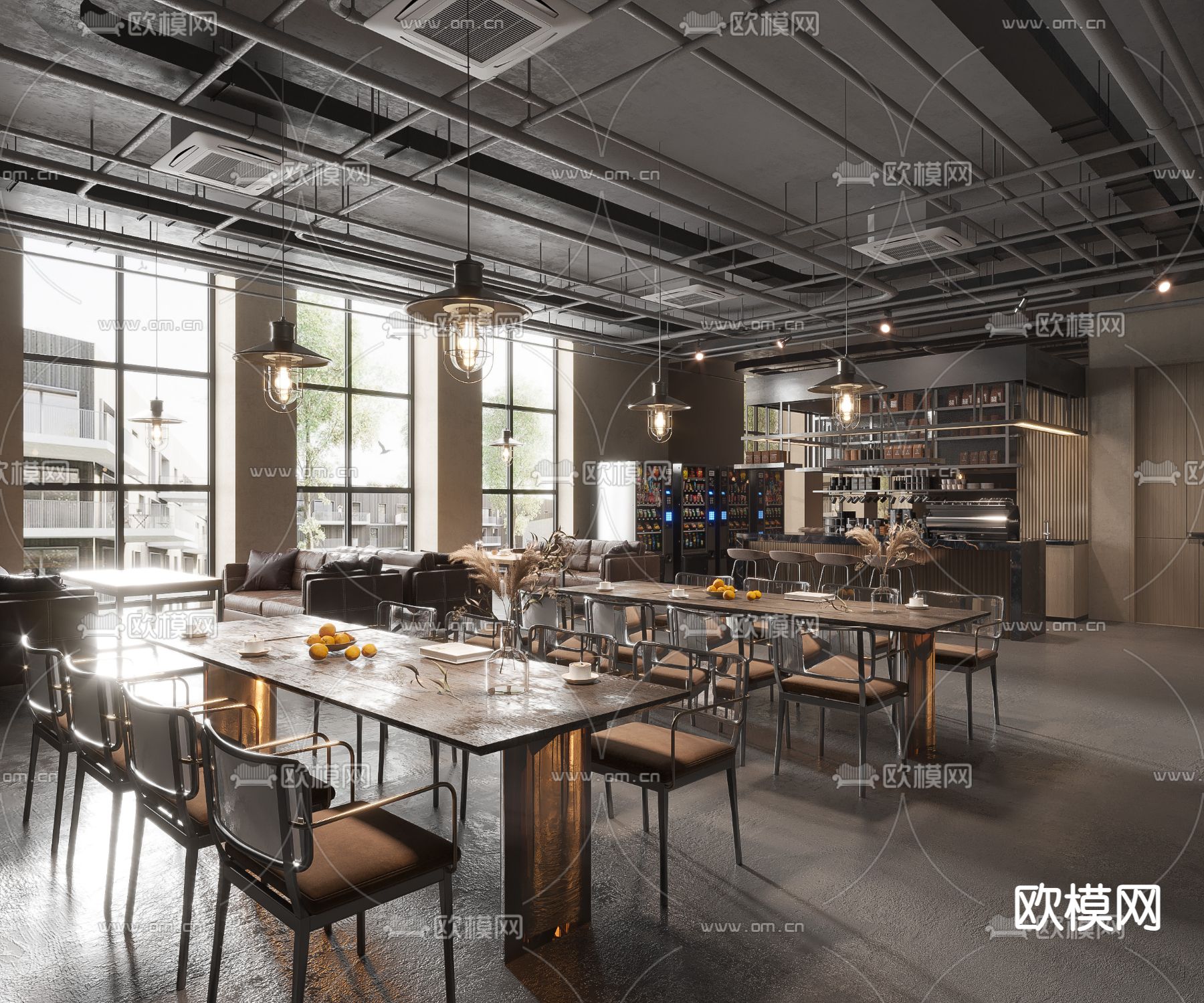 工业风咖啡馆 咖啡店3d模型下载_ID12190018_3dmax免费模型-欧模网
