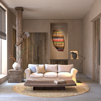  侘寂风民宿客厅su模型 