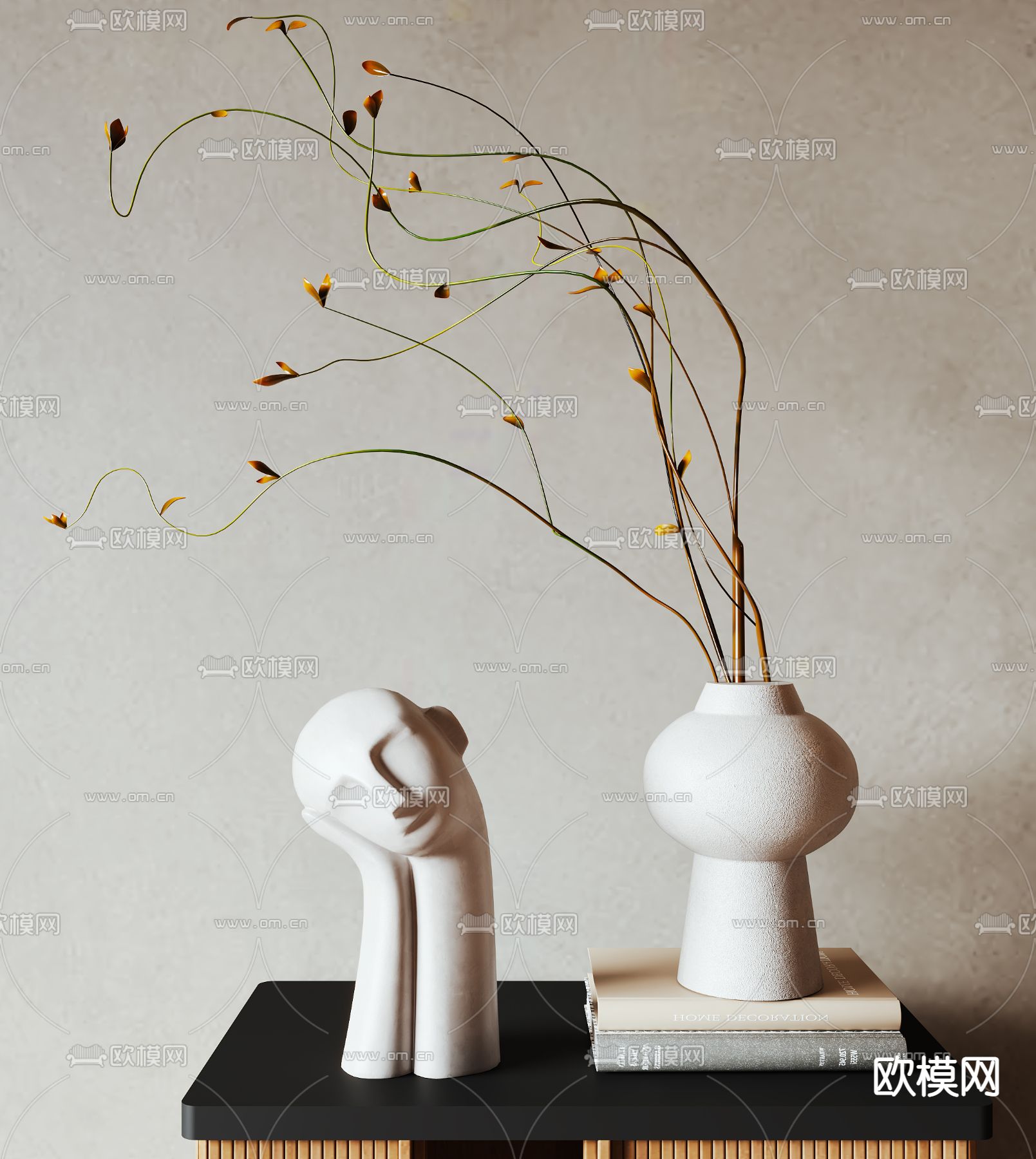 侘寂风绿植花瓶花艺 人脸雕塑su模型下载_ID12189890_sketchup模型下载-欧模网