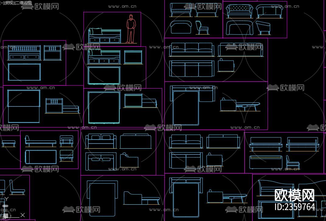 沙发床cad图库下载（渲染图3）