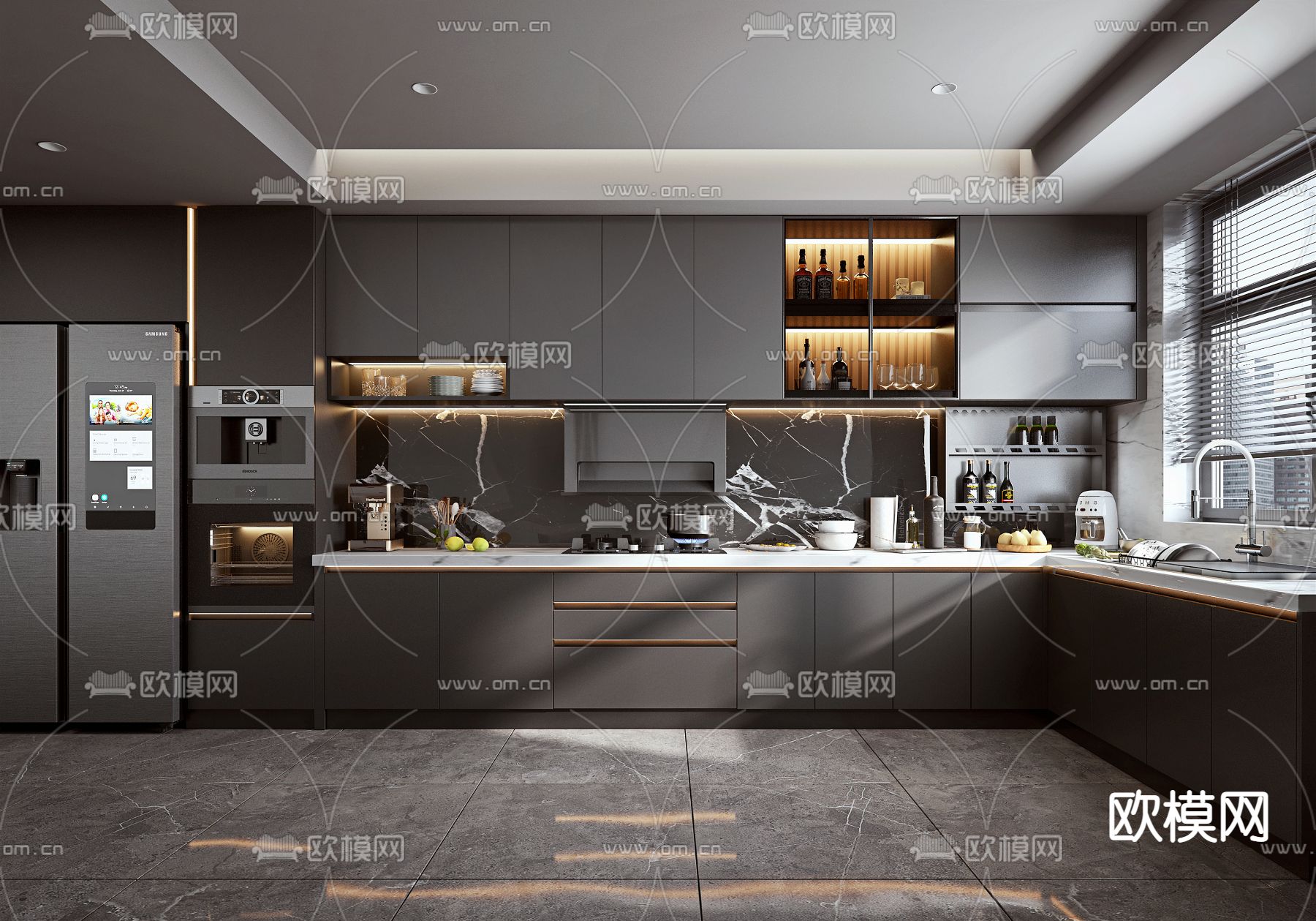 暗黑风厨房su模型下载（渲染图1）