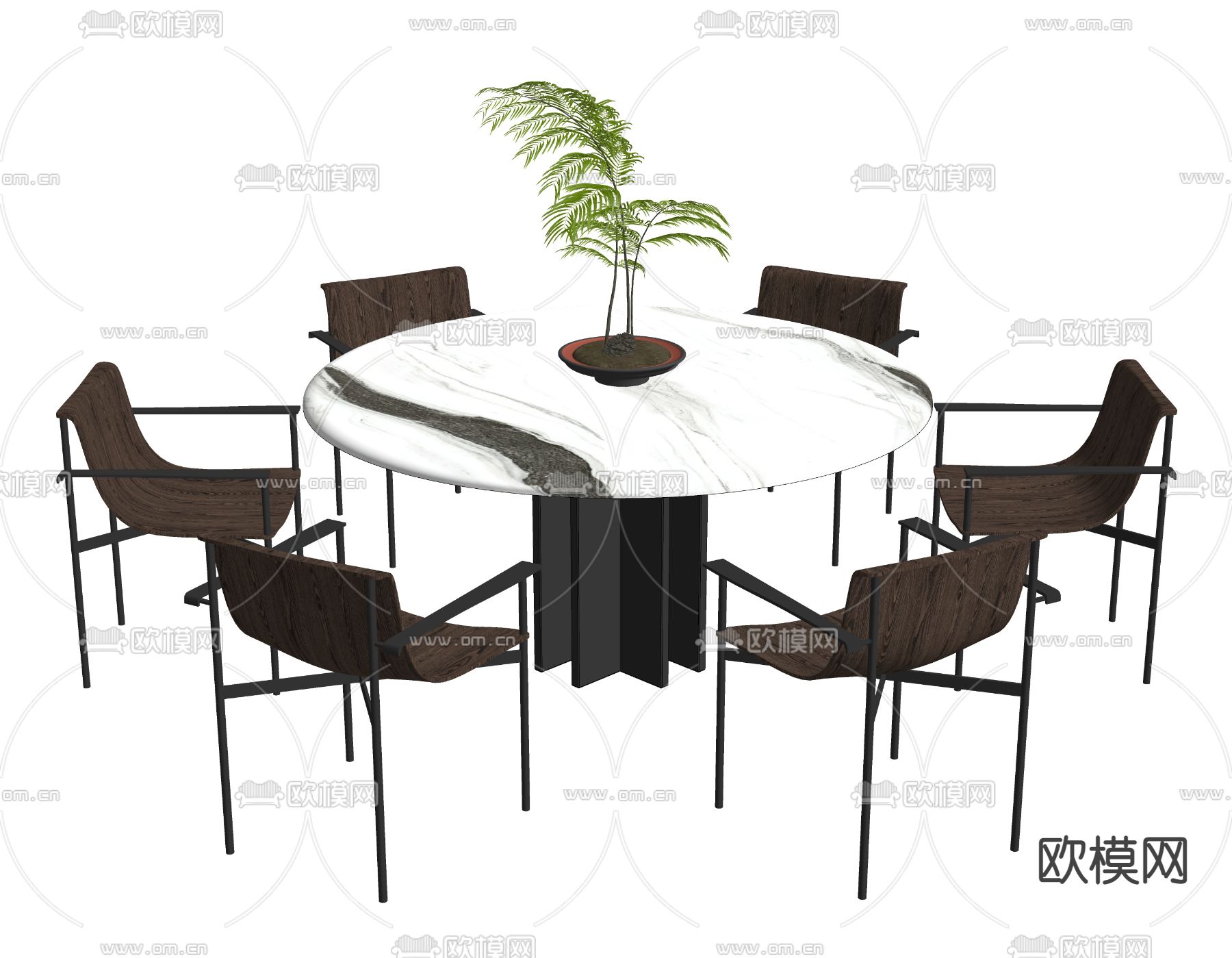 新中式圆形餐桌椅su模型下载（渲染图2）