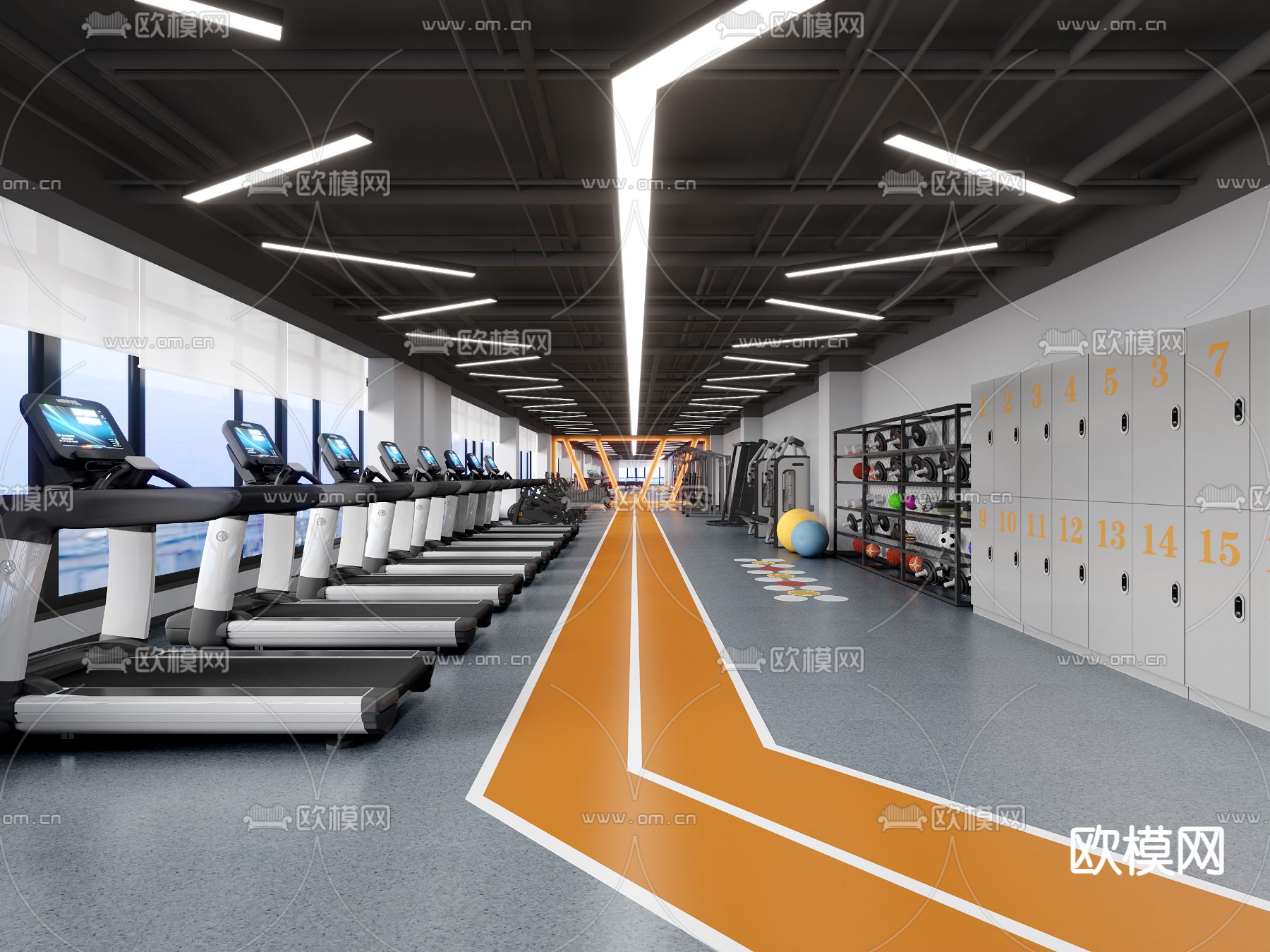 工业风健身房 活动室3d模型下载（渲染图1）