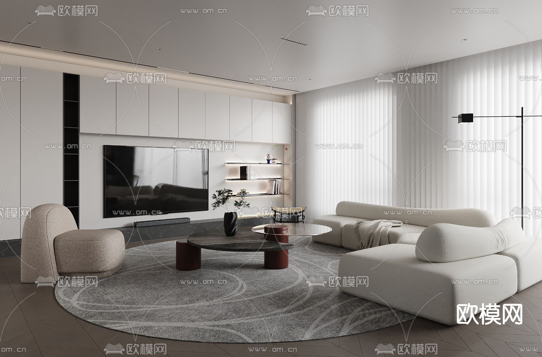 现代客厅su模型下载_ID12191170_sketchup模型下载-欧模网