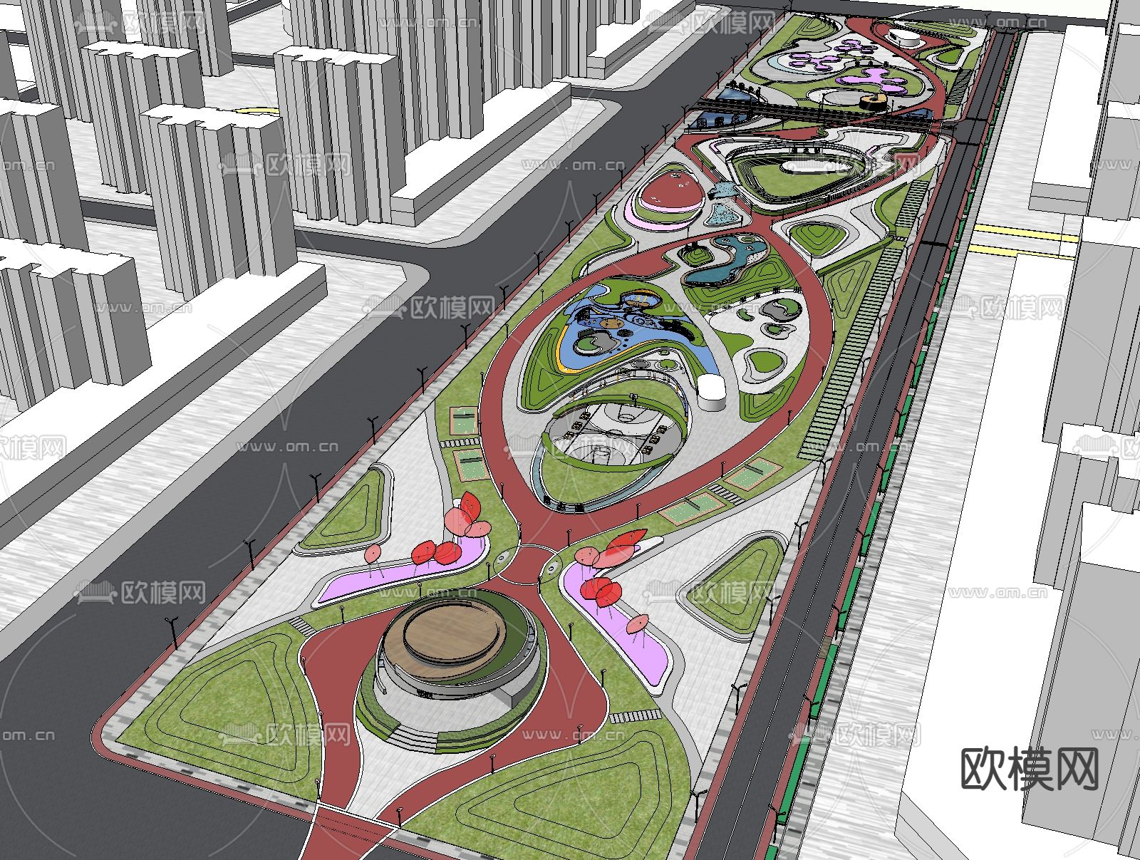 现代户外景观广场景观su模型下载（渲染图3）