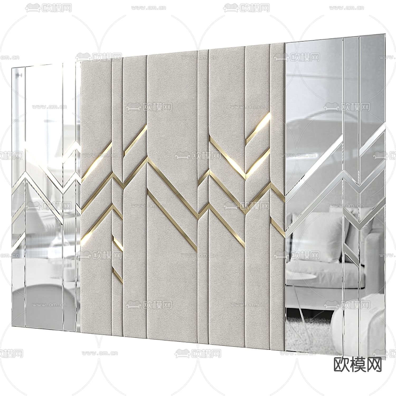 现代背景墙软包3d模型下载（渲染图1）