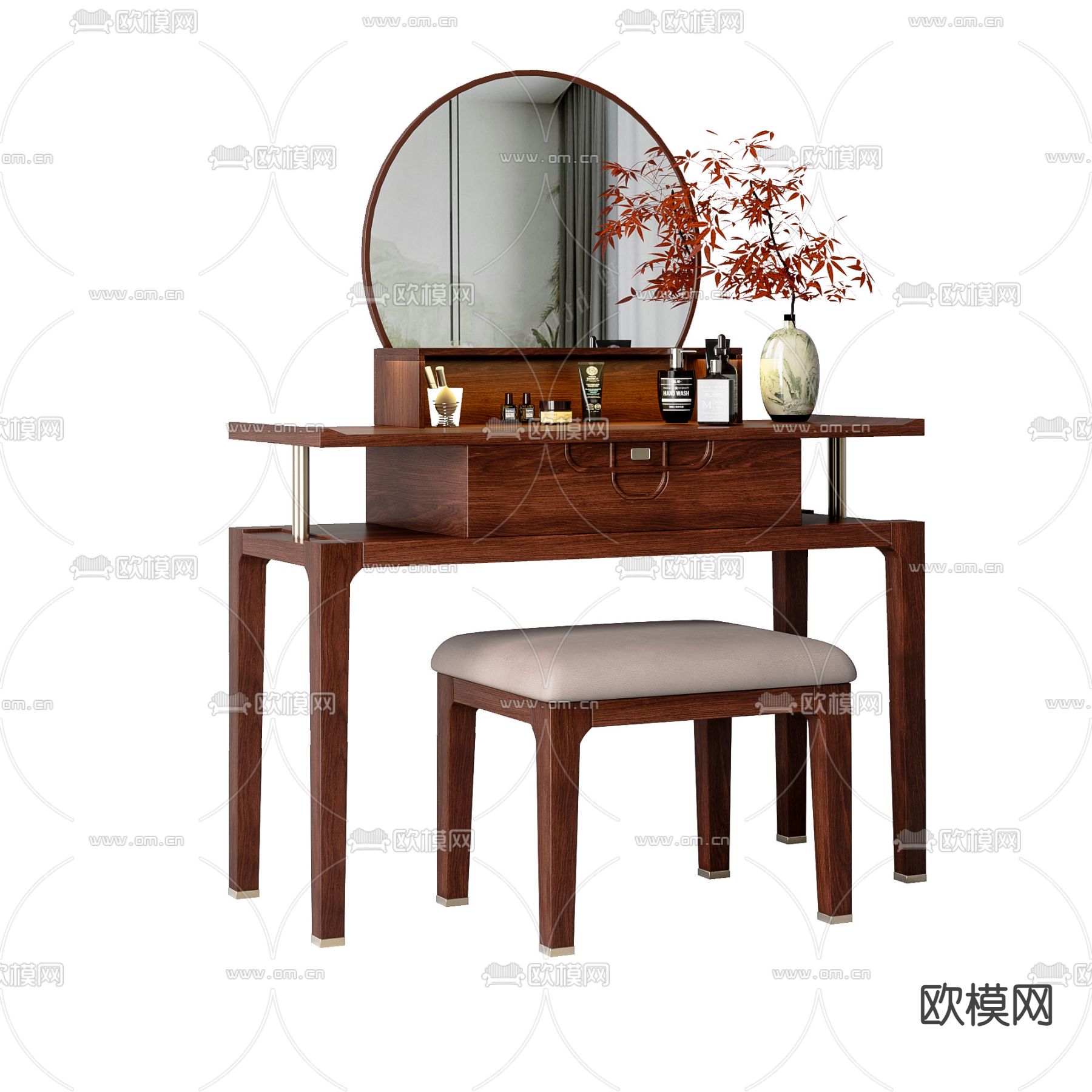 中式梳妆台 化妆台3d模型下载（渲染图3）