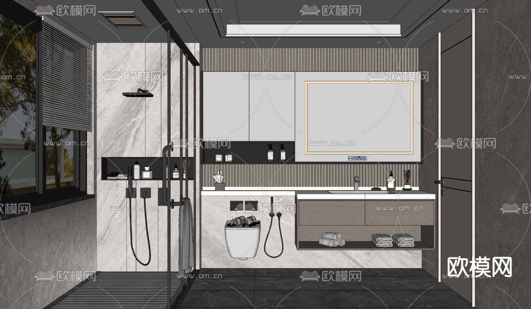 现代卫生间su模型下载（渲染图2）