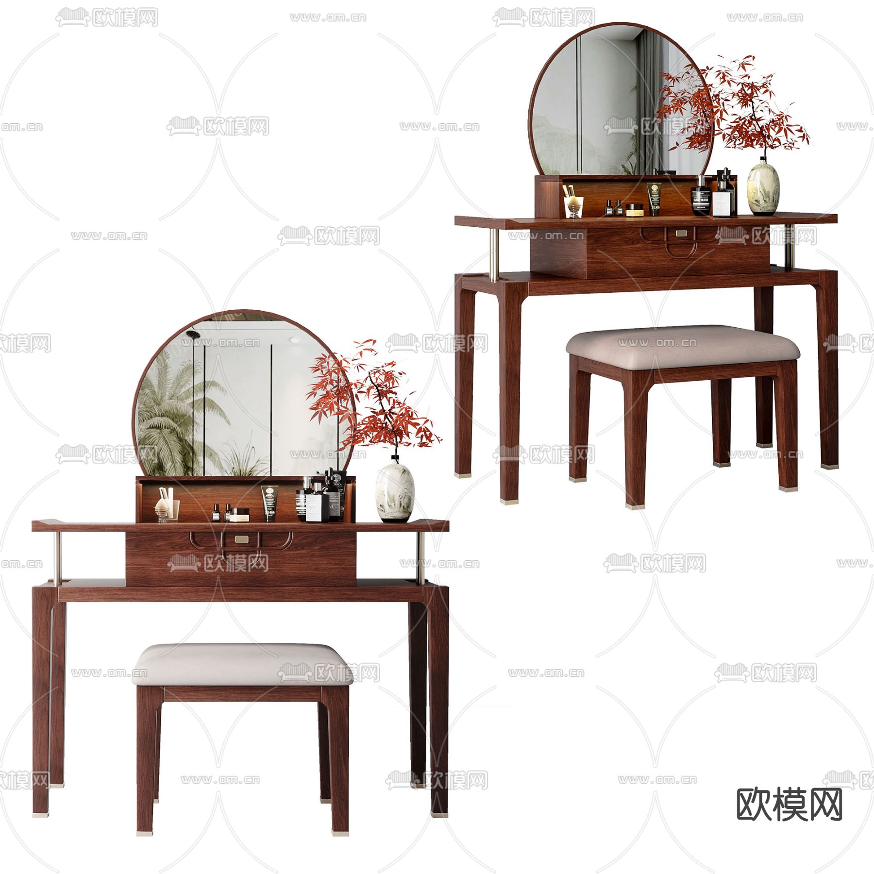 中式梳妆台 化妆台3d模型下载（渲染图1）