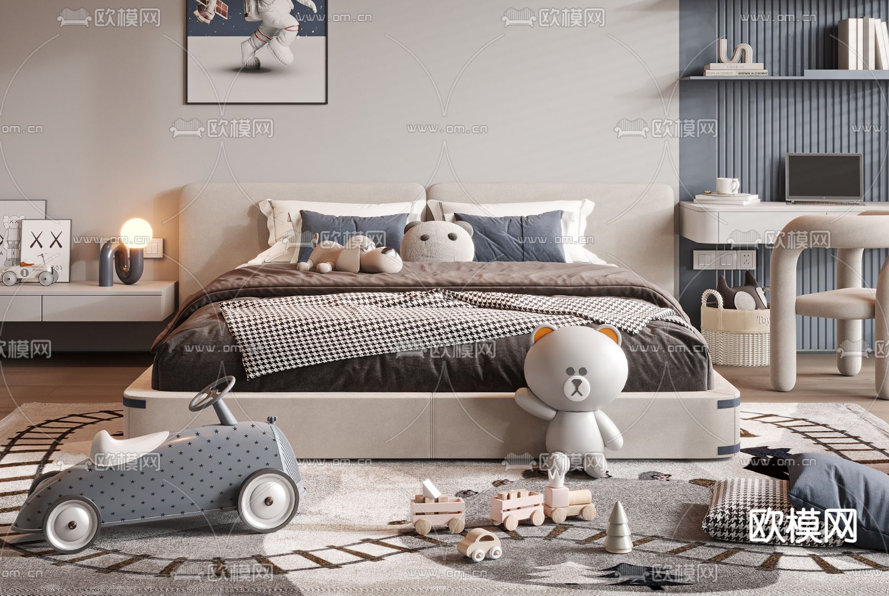 现代儿童床 双人床3d模型下载