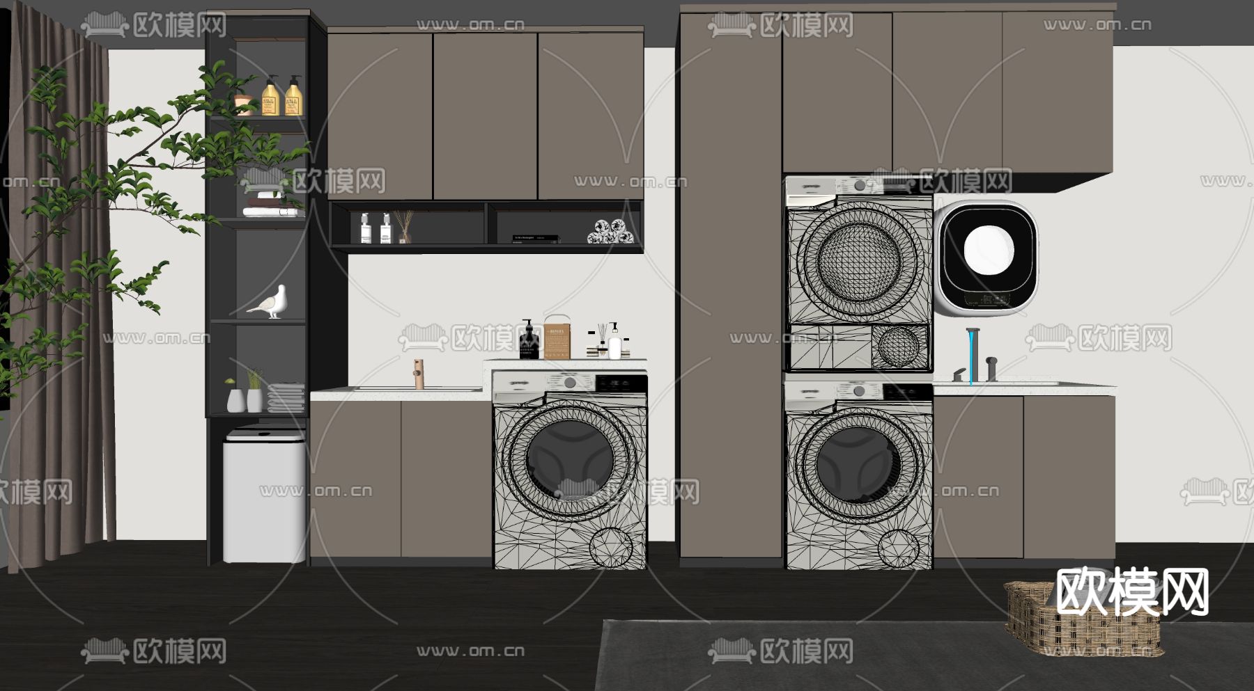 现代洗衣柜su模型下载（渲染图2）