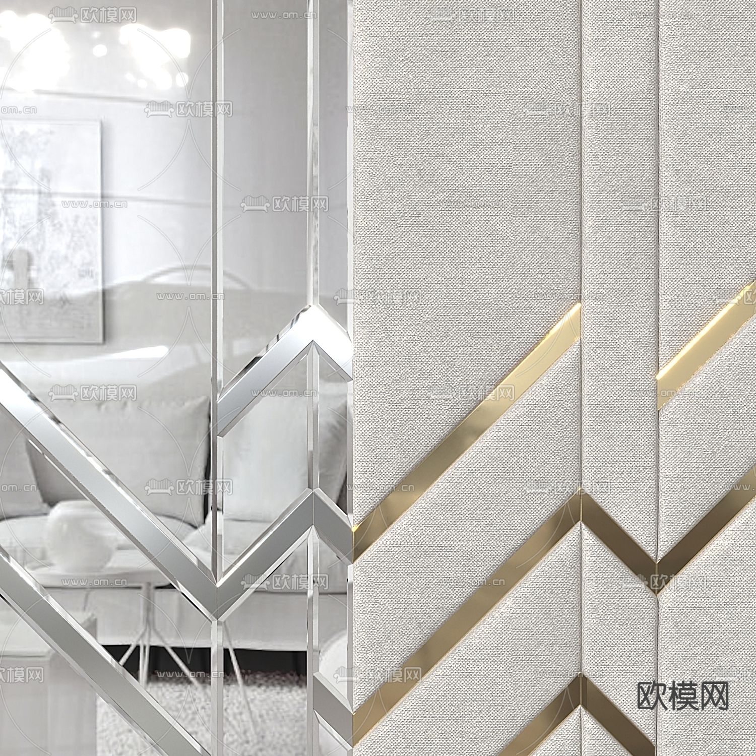 现代背景墙软包3d模型下载（渲染图2）