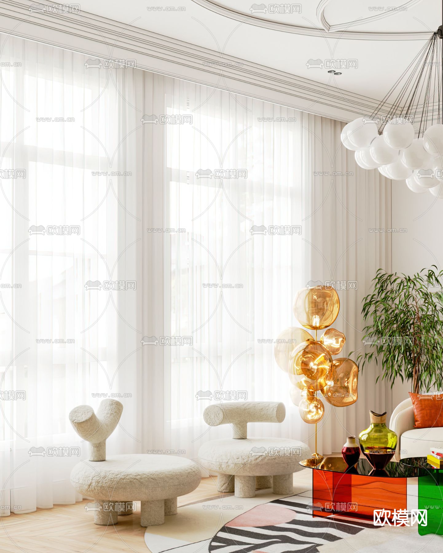 简欧客餐厅3d模型下载（渲染图6）