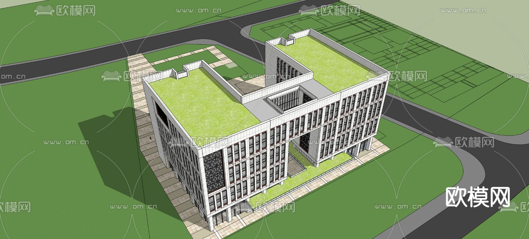 现代办公楼鸟瞰su模型