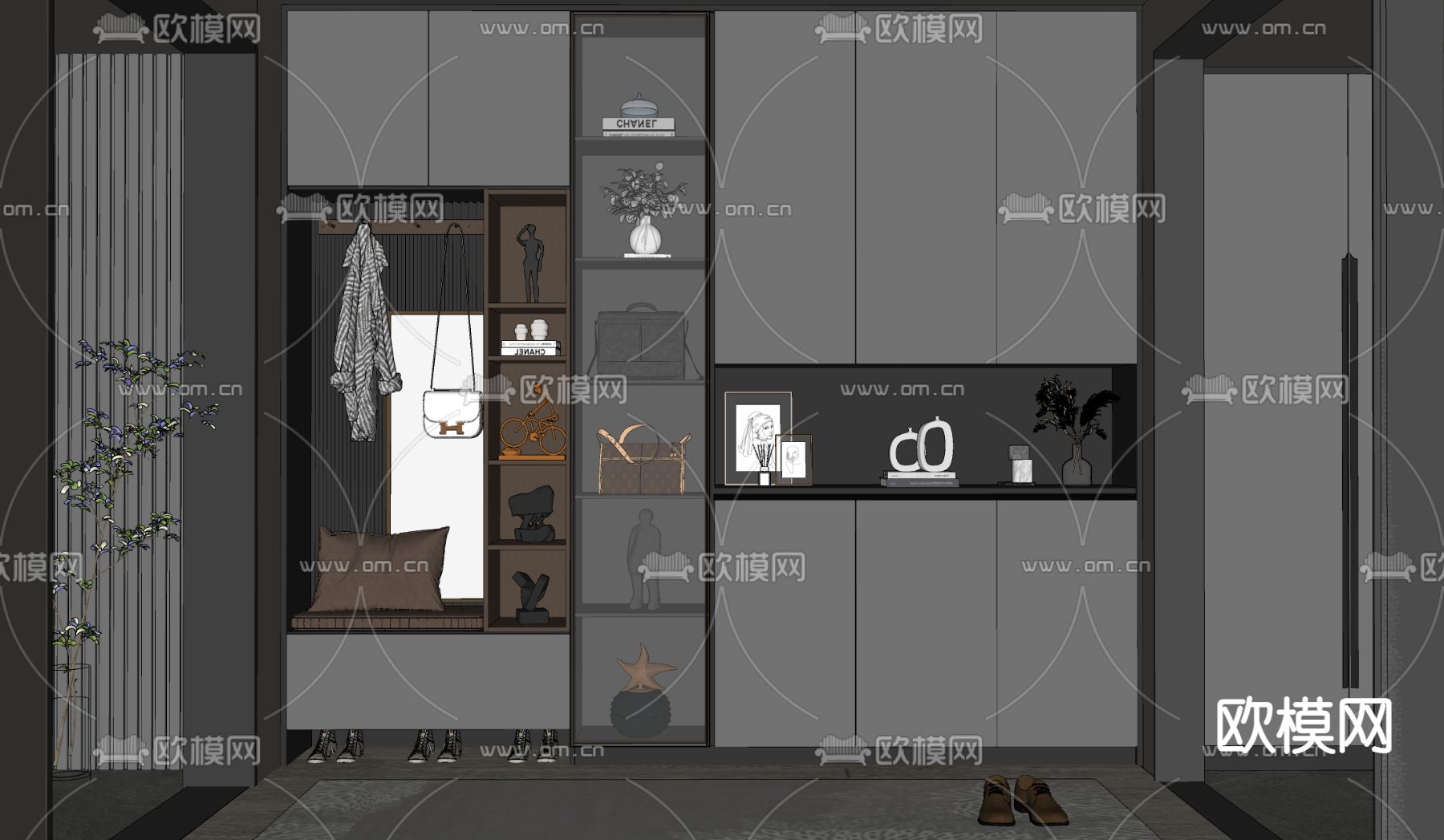 现代鞋柜su模型下载（渲染图2）