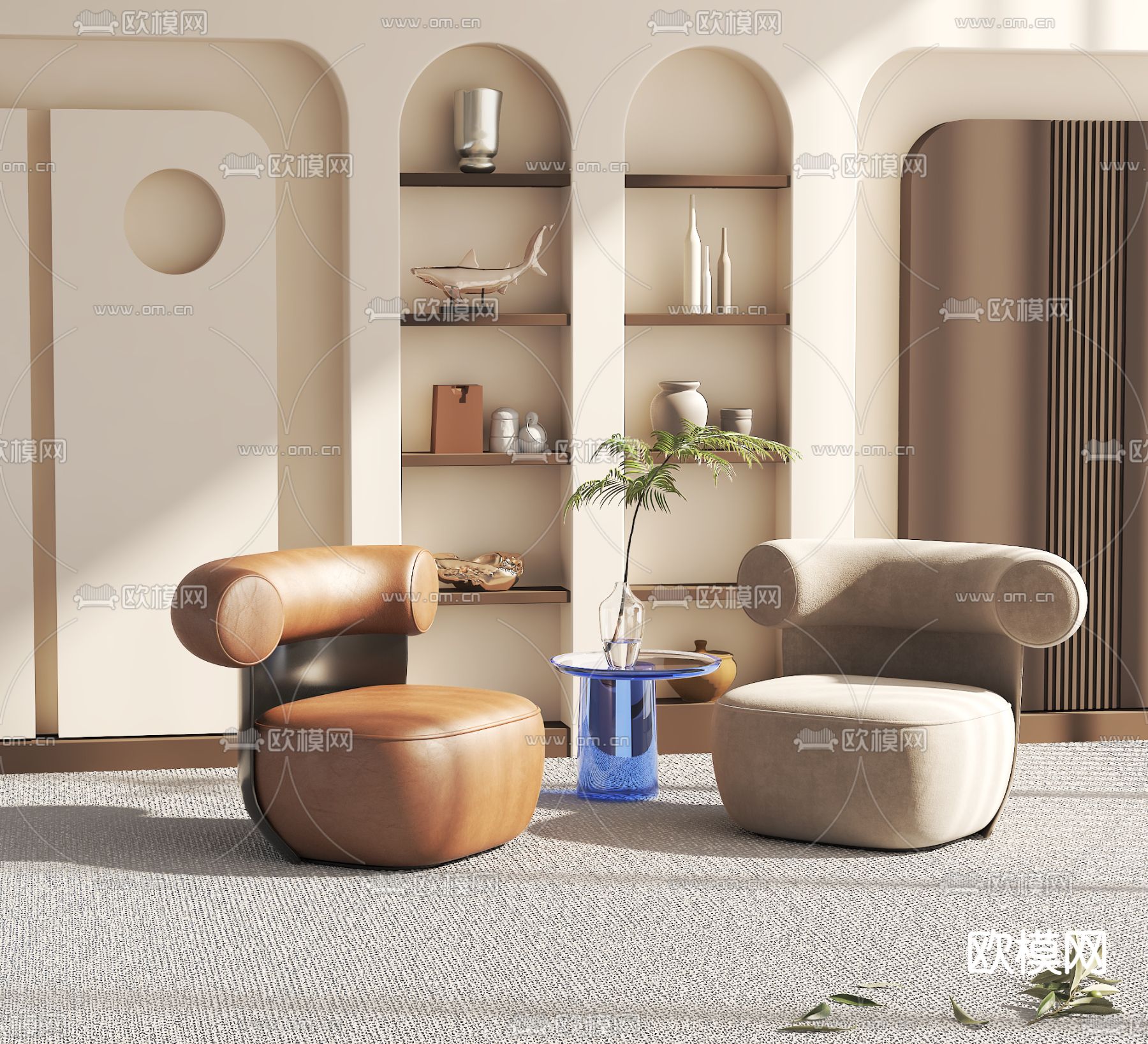 皮革休闲沙发3d模型下载