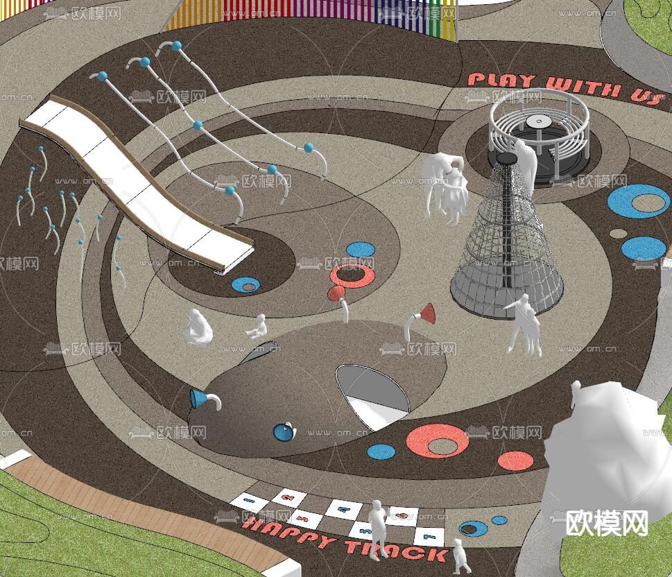 现代儿童游乐区景观su模型下载（渲染图3）