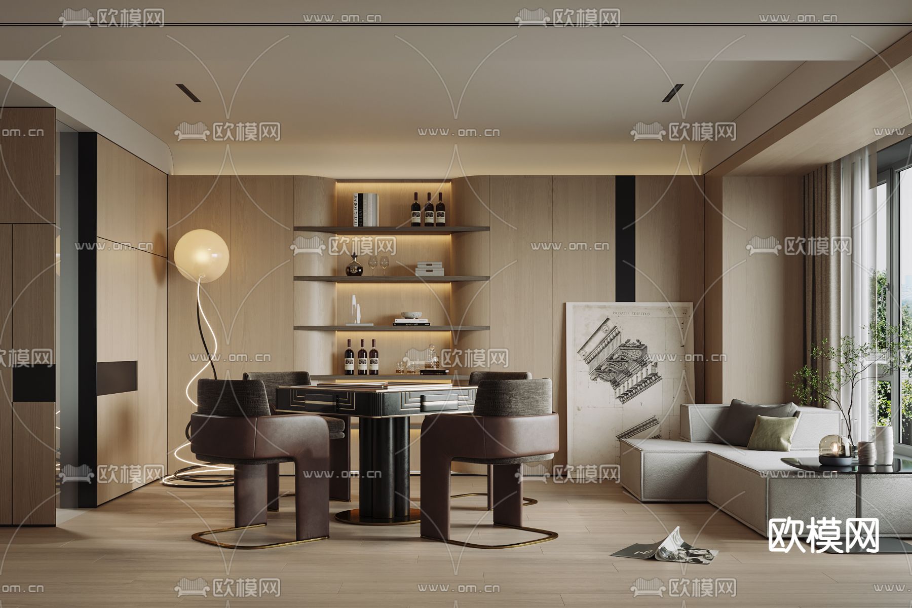轻奢棋牌室 娱乐室3d模型下载_ID12189643_3dmax免费模型-欧模网