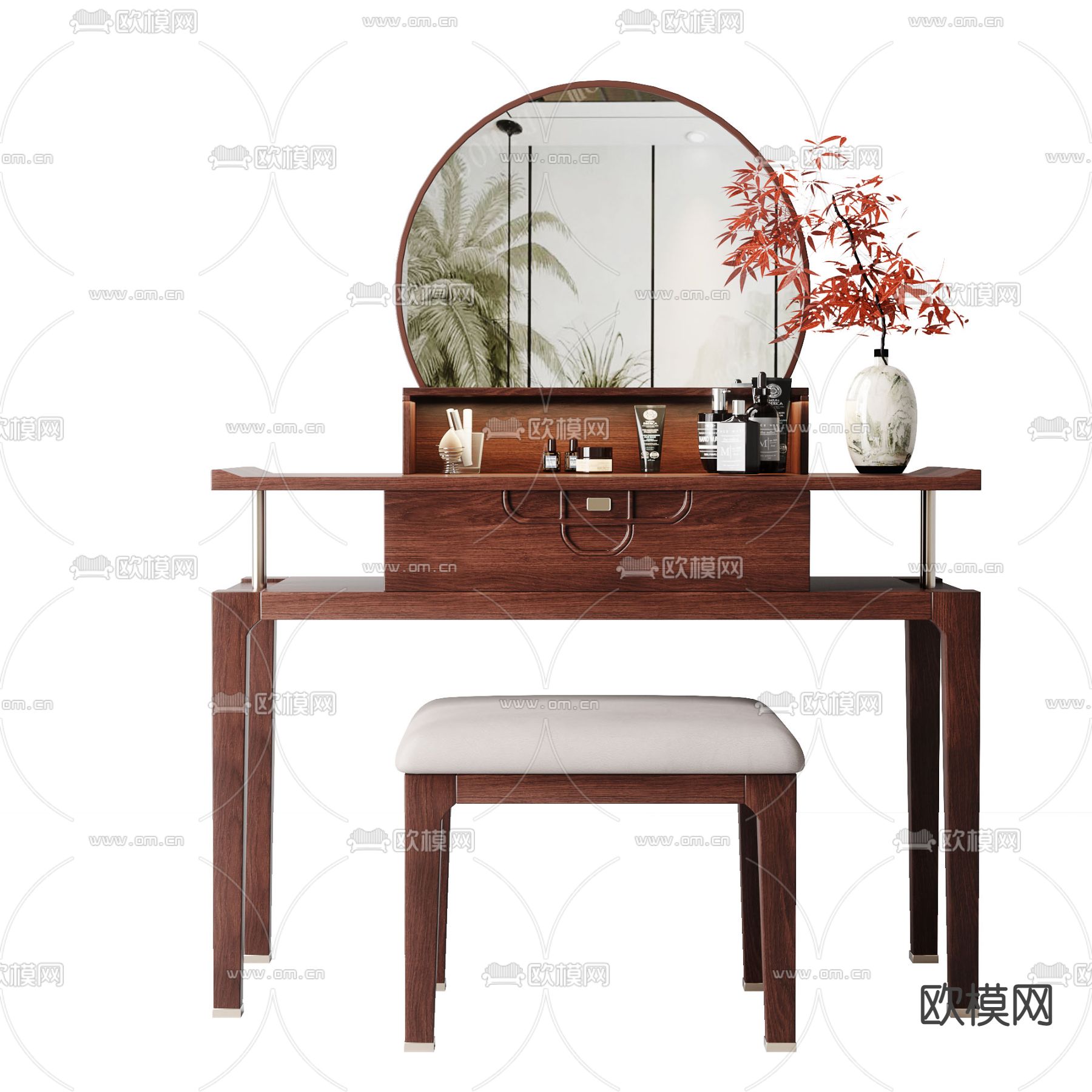 中式梳妆台 化妆台3d模型下载（渲染图2）