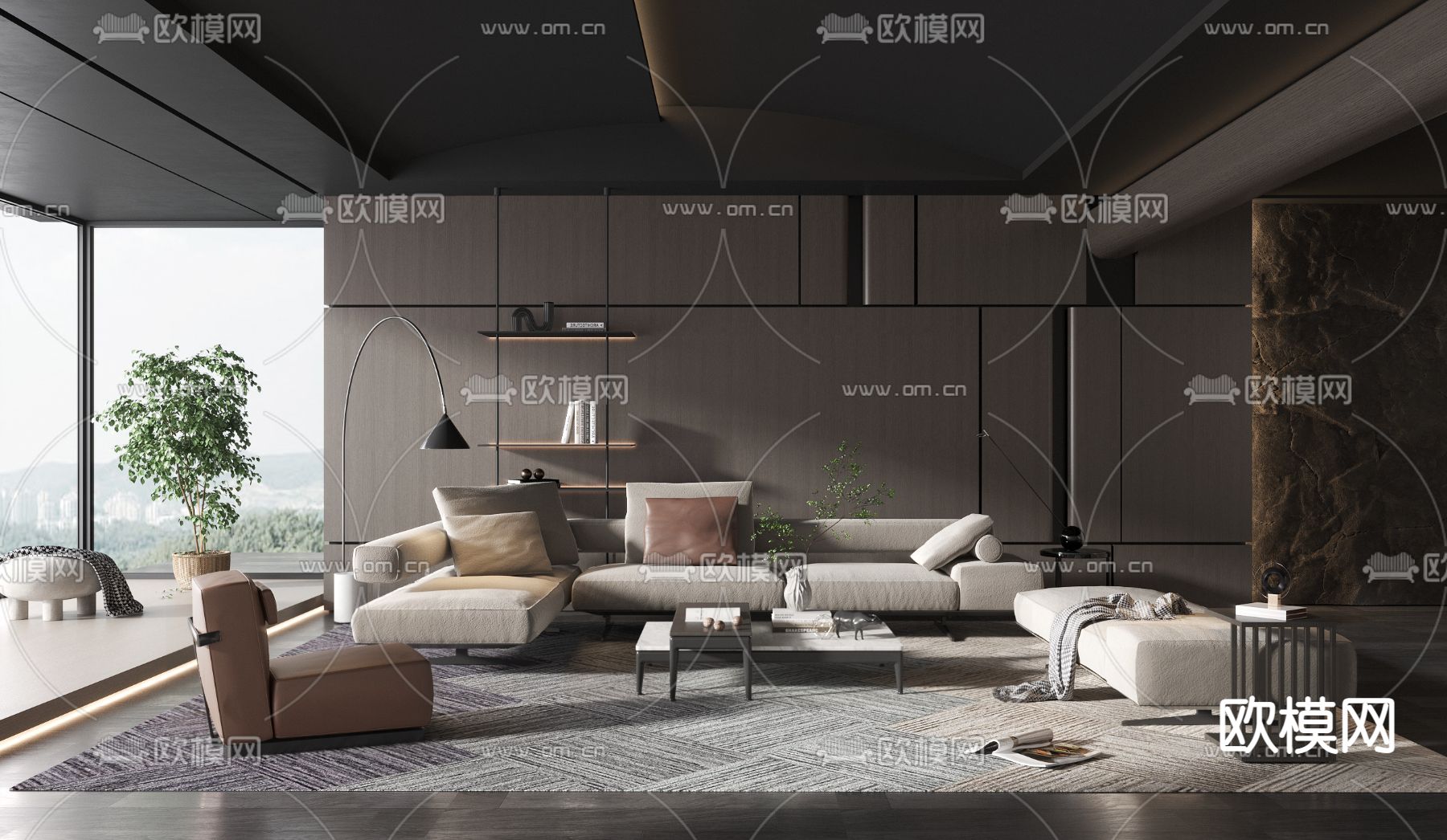 暗黑风客厅3d模型下载