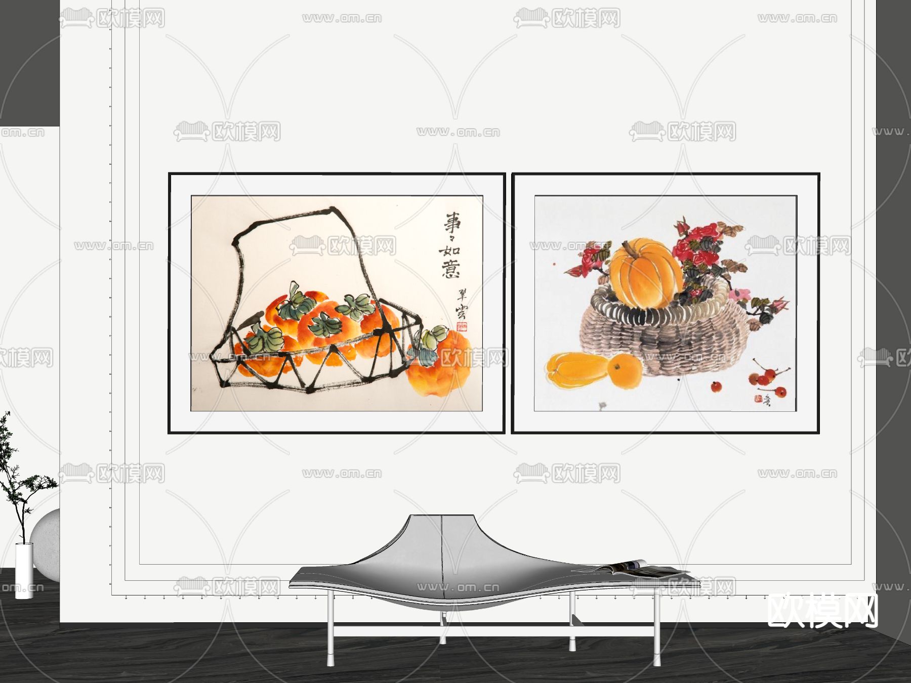 日式装饰挂画su模型下载（渲染图2）