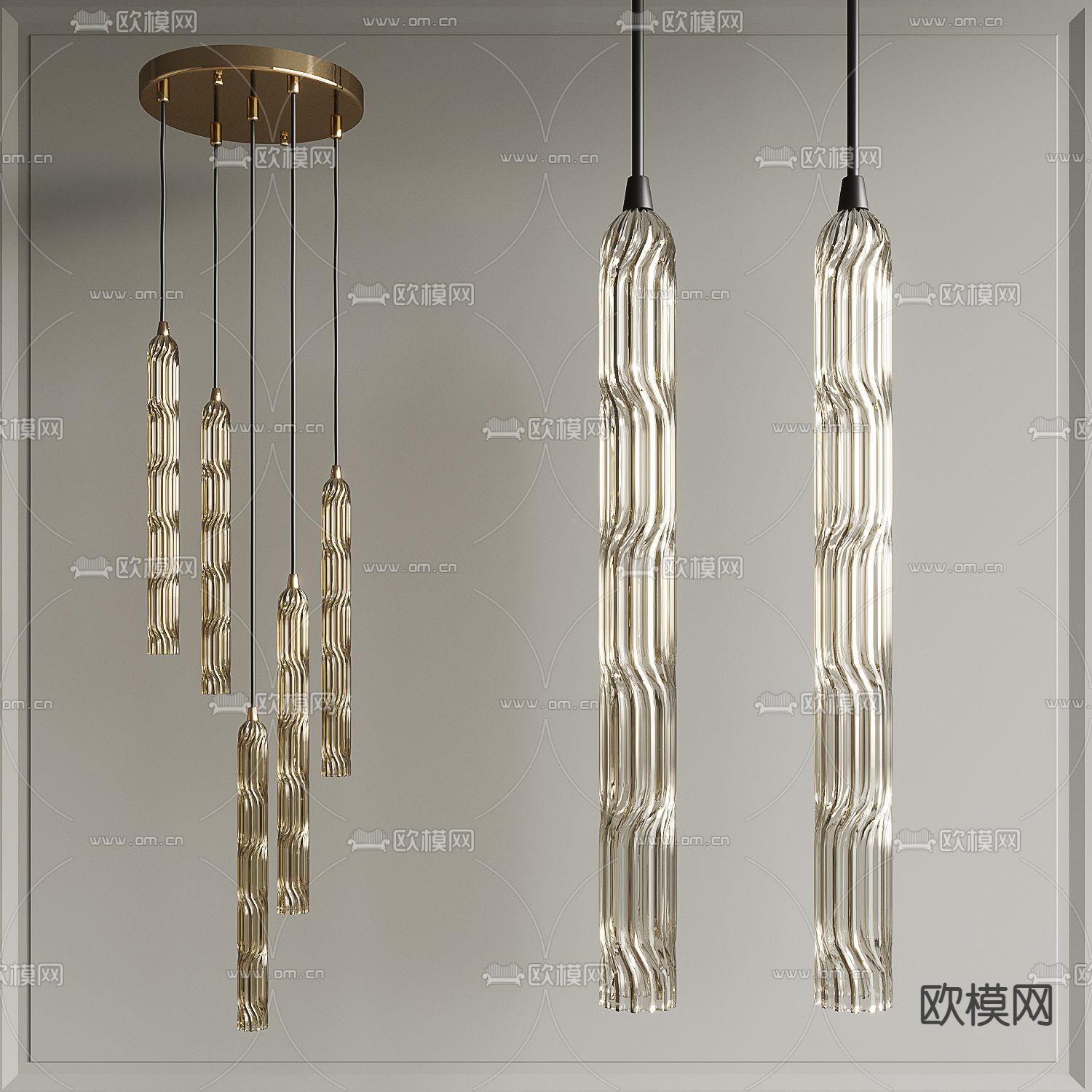 现代金属吊灯 玻璃吊灯su模型