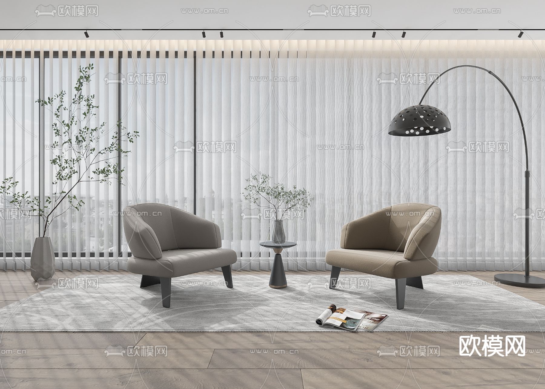 现代梦幻帘 窗帘3d模型下载