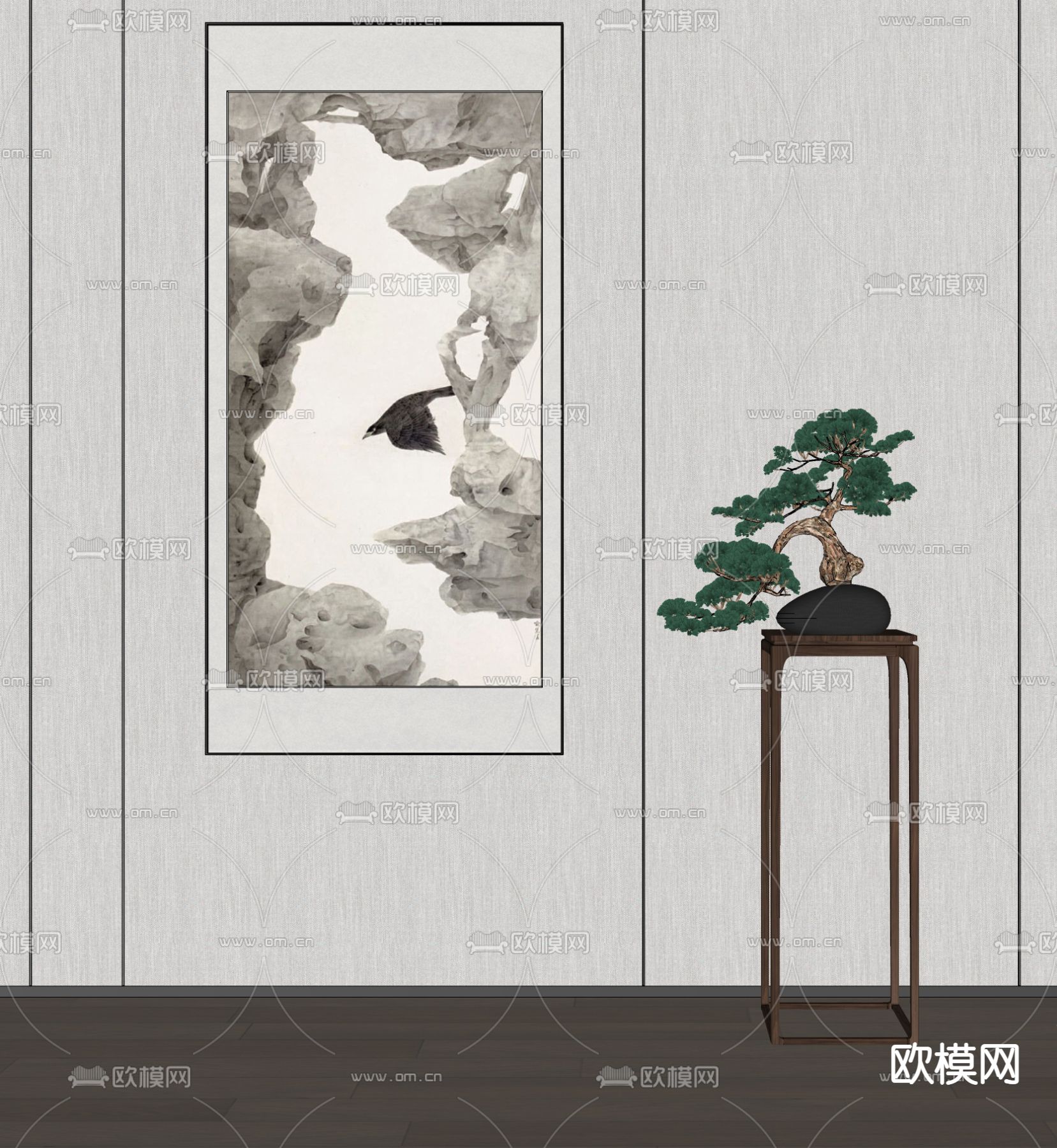 新中式艺术挂画su模型下载（渲染图2）