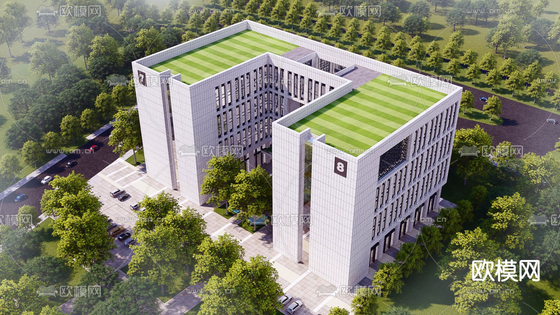 现代办公楼鸟瞰su模型