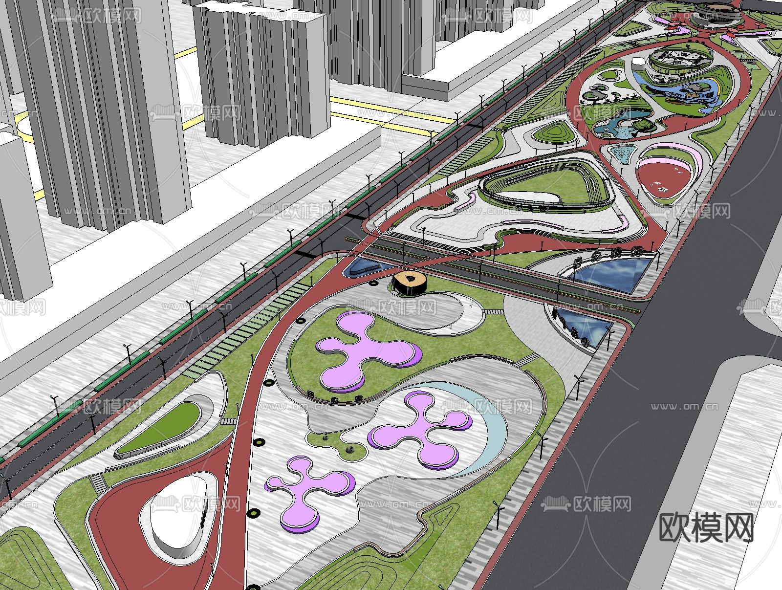 现代户外景观广场景观su模型下载（渲染图2）