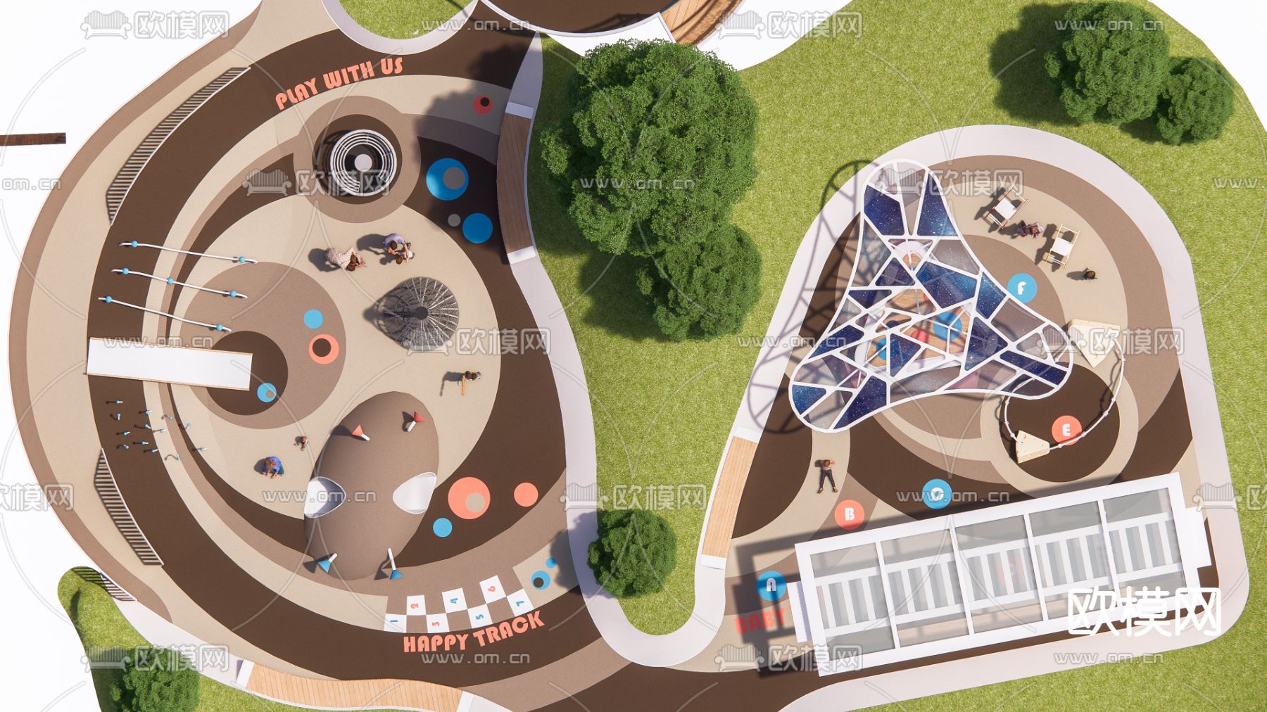 现代儿童游乐区景观su模型下载（渲染图2）