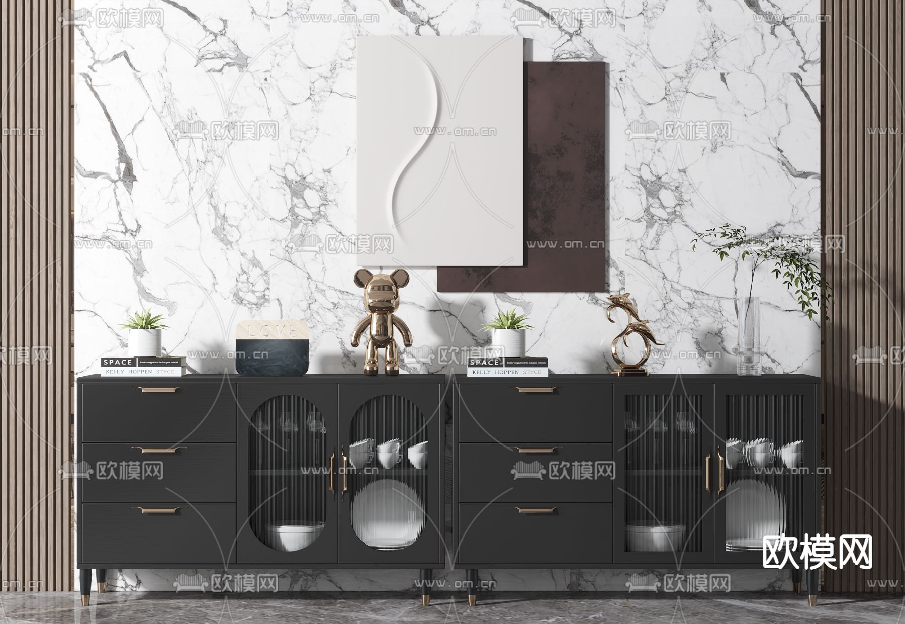 现代餐边柜su模型下载（渲染图1）