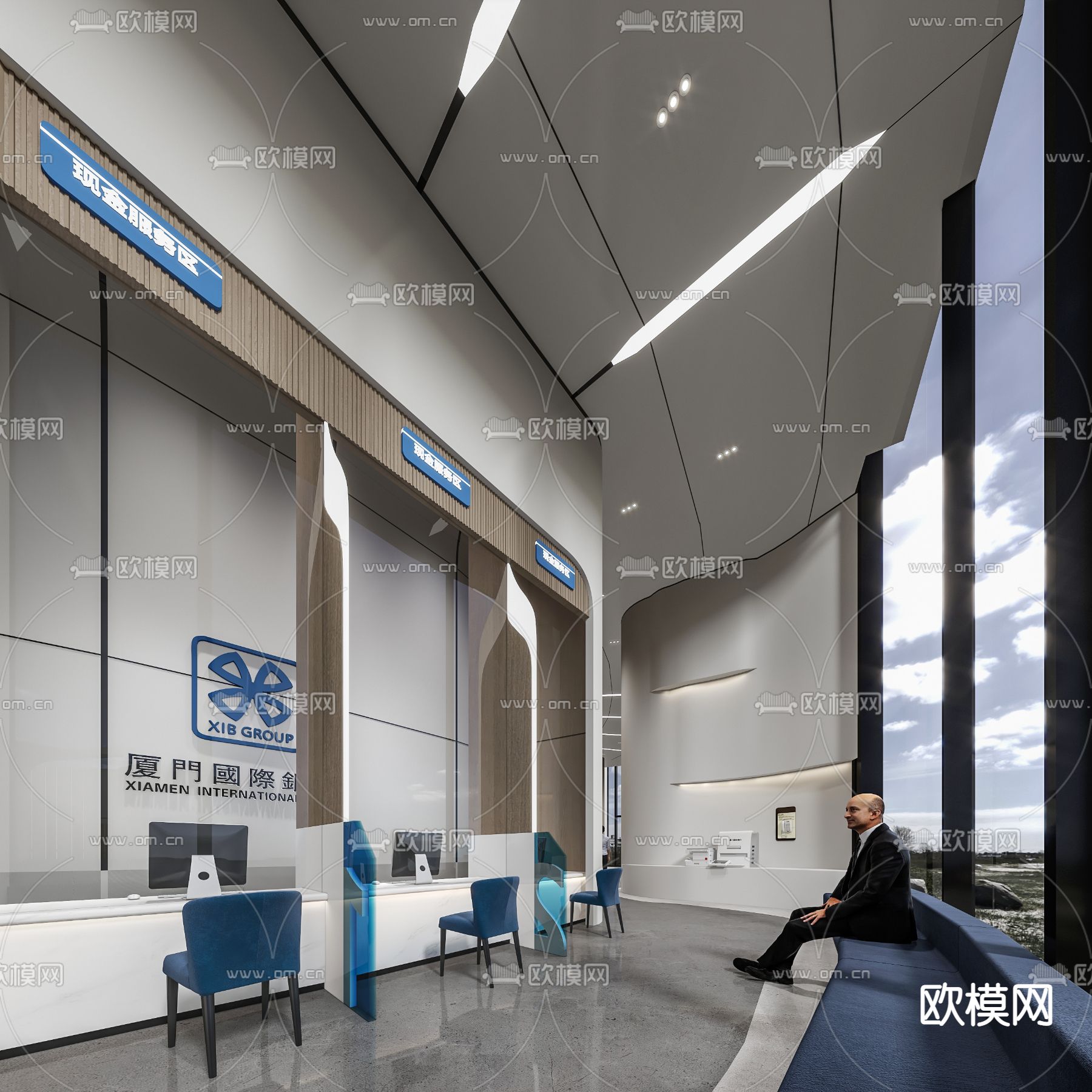 银行营业厅3d模型下载（渲染图1）