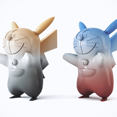  现代皮卡丘联名机器猫潮玩su模型 