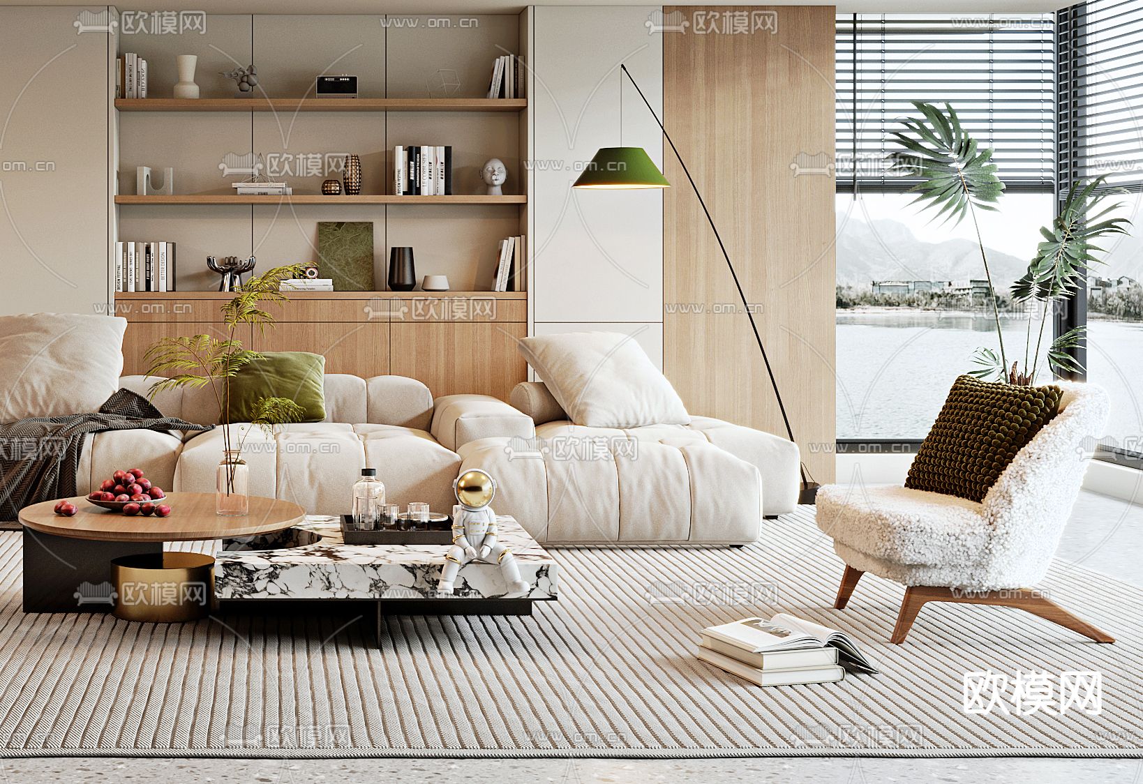 奶油风客厅3d模型下载（渲染图3）