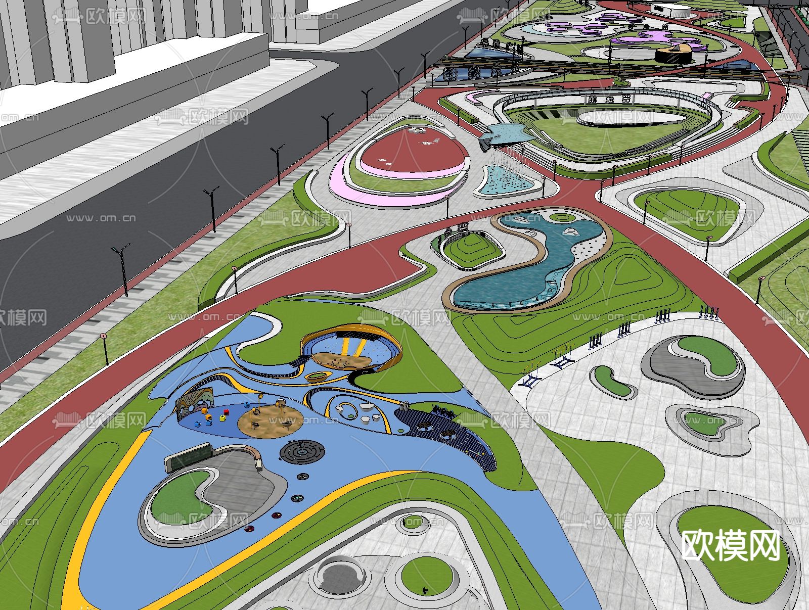 现代户外景观广场景观su模型下载（渲染图4）