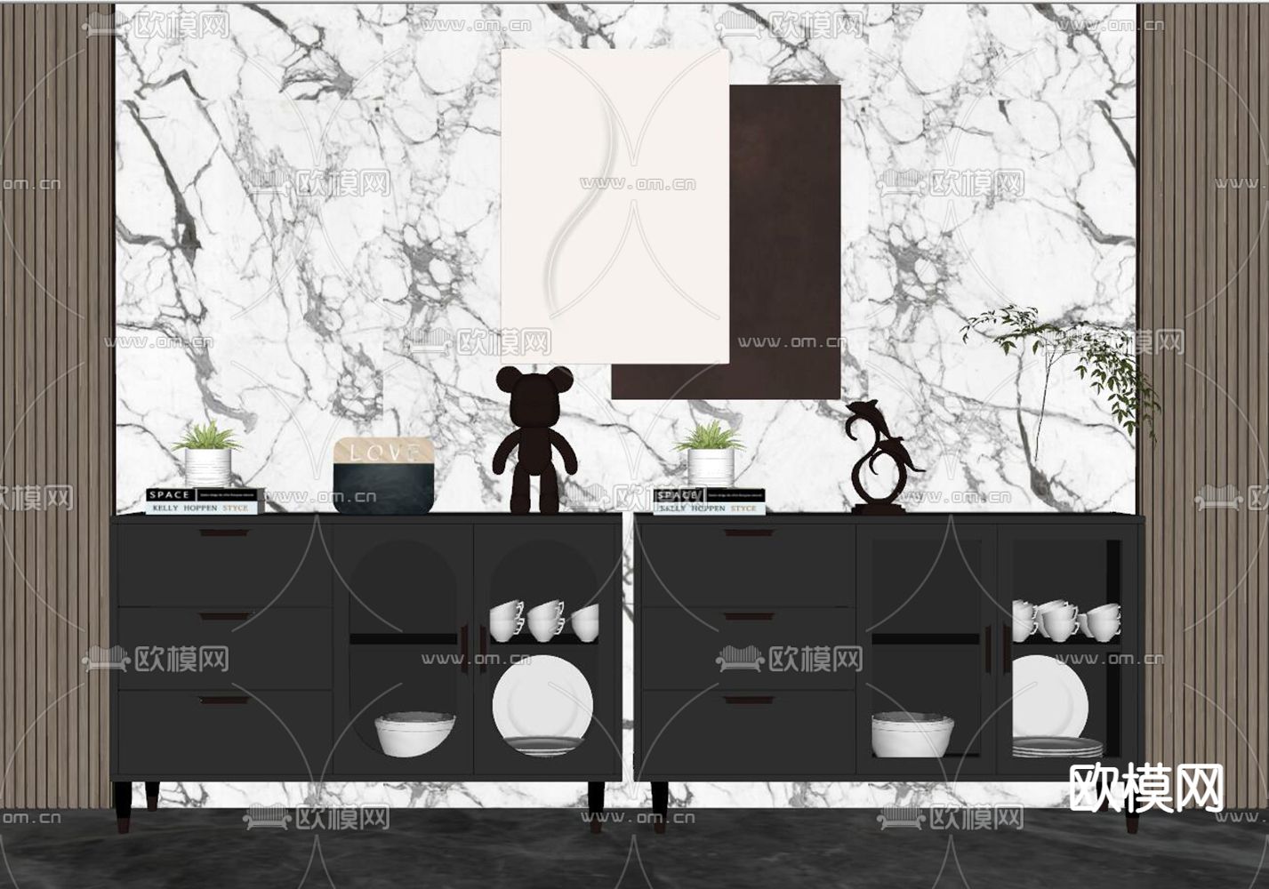 现代餐边柜su模型下载（渲染图2）