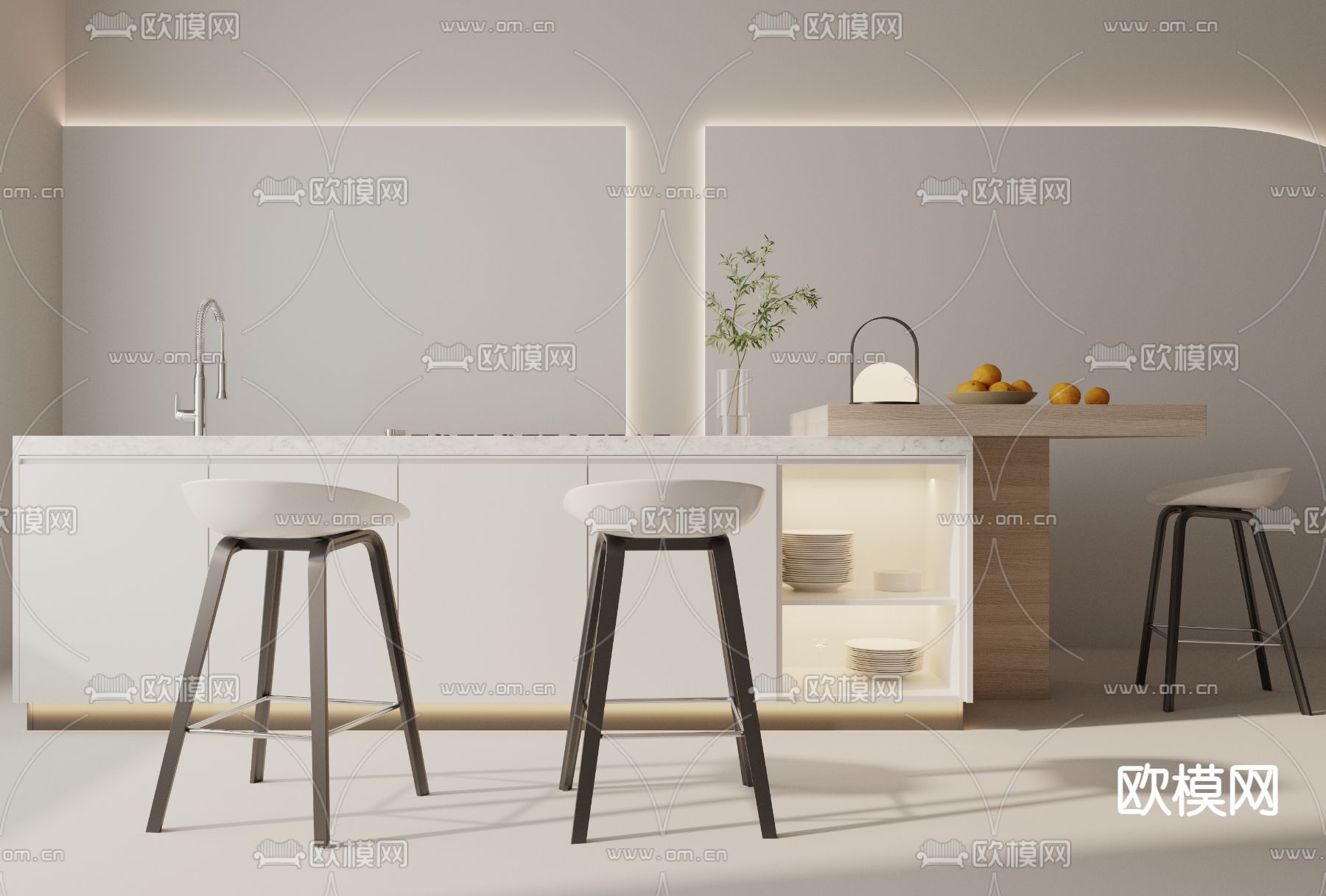 现代岛台餐桌椅3d模型