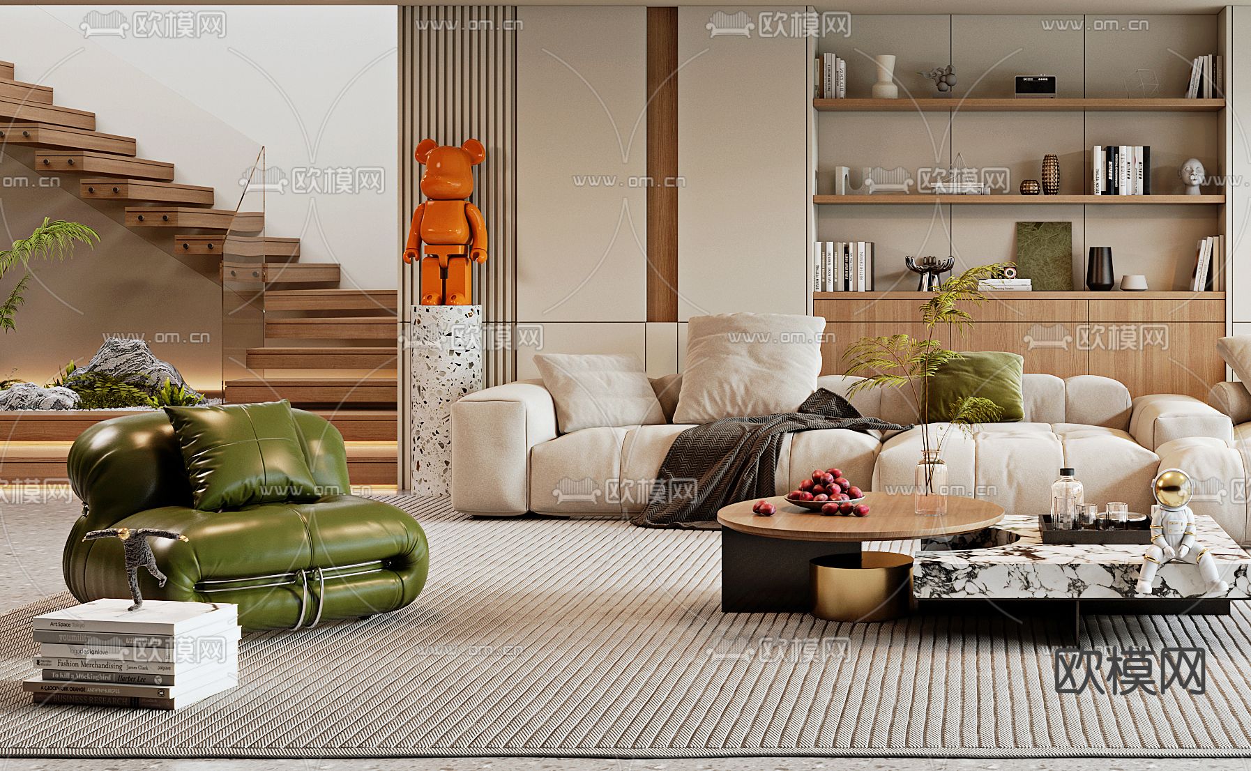 奶油风客厅3d模型下载（渲染图2）