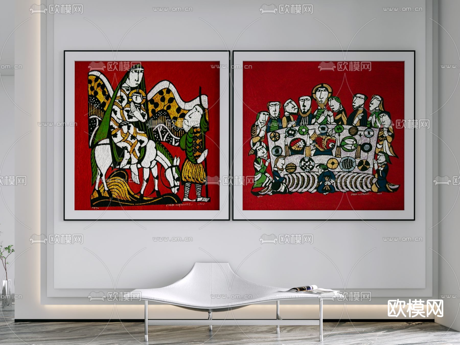 东南亚装饰挂画su模型下载（渲染图1）