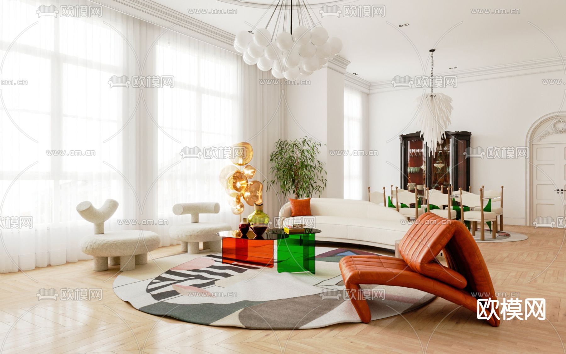 简欧客餐厅3d模型下载（渲染图2）