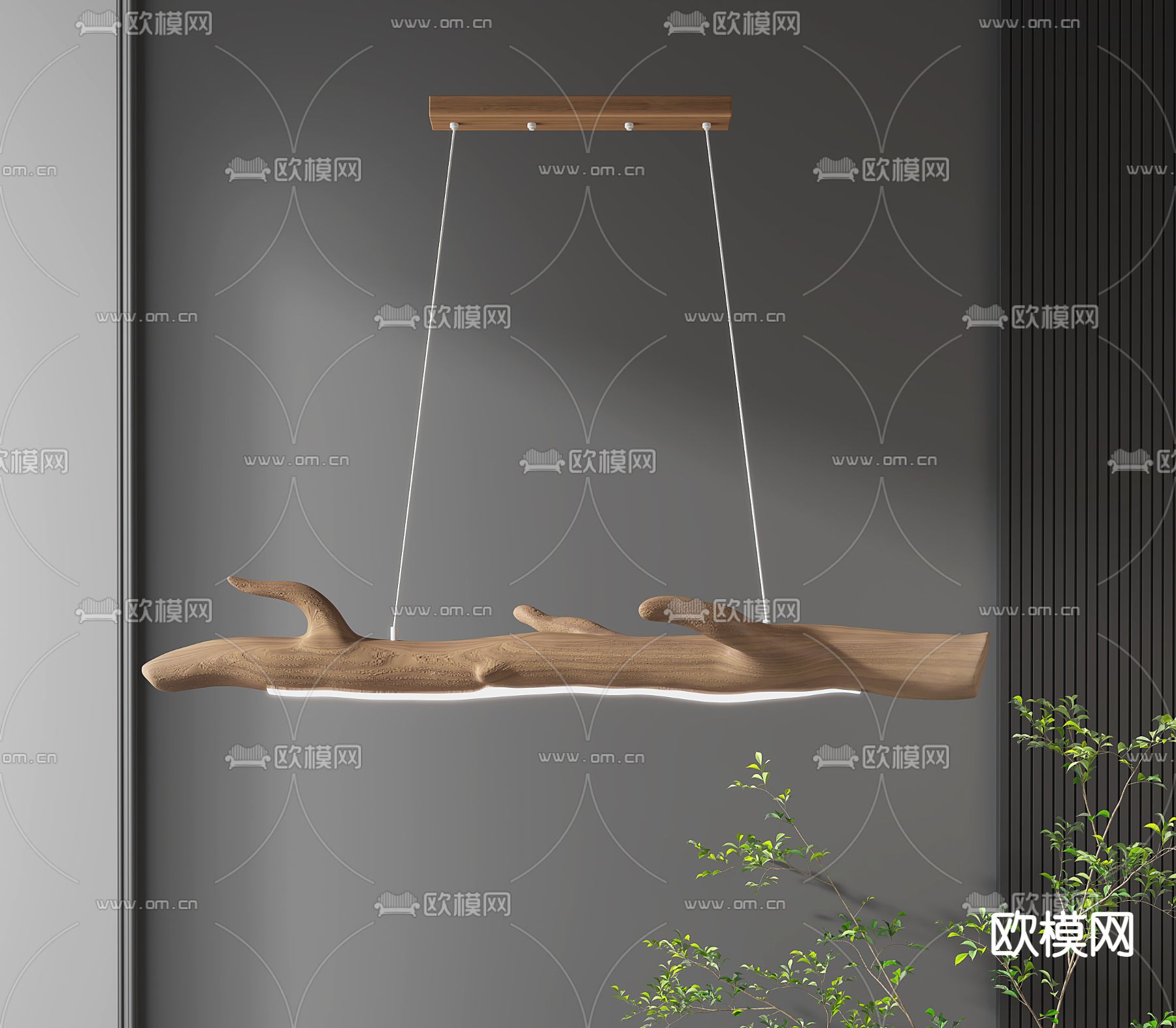 树干吊灯 树枝条形灯3d模型下载