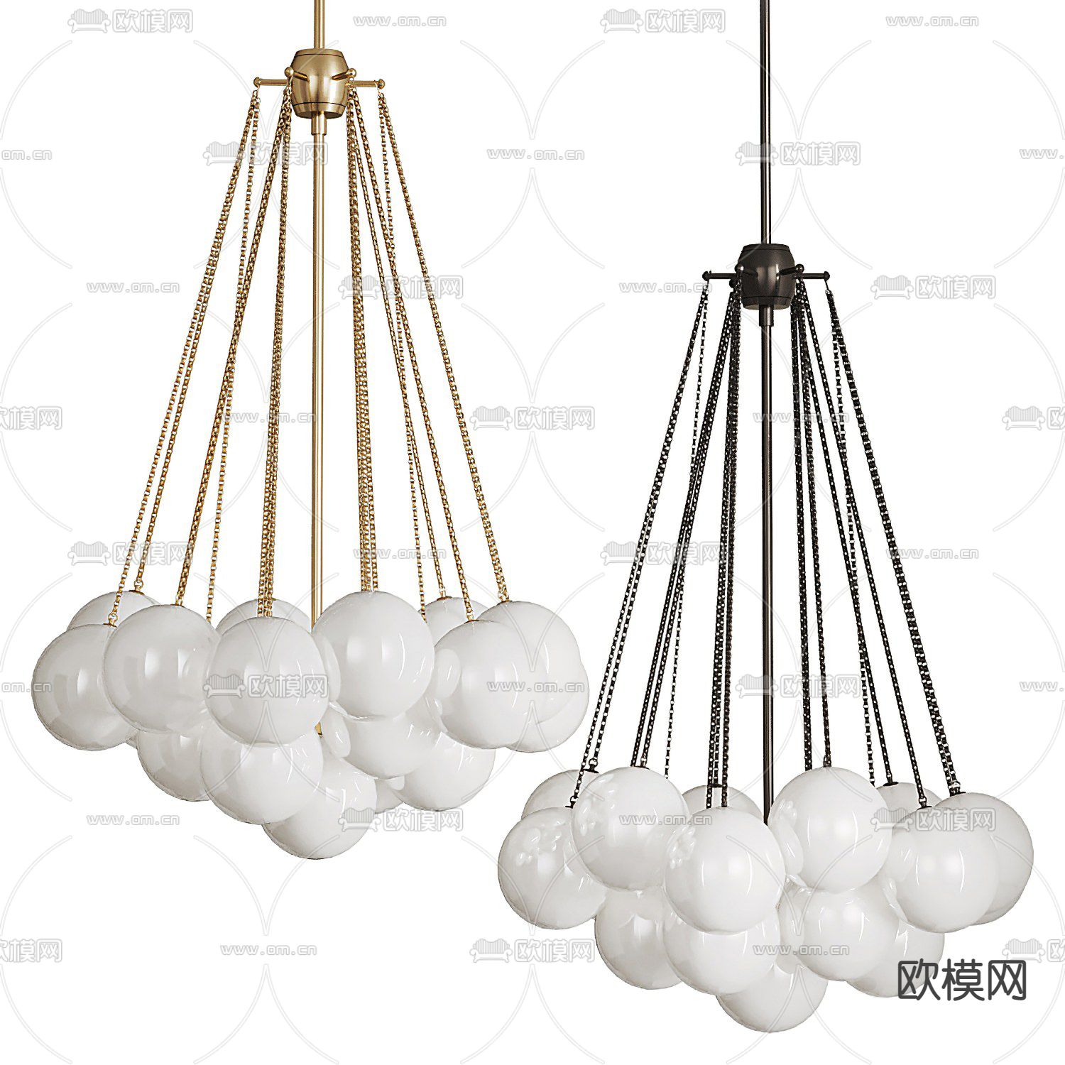 多头球形玻璃吊灯3d模型下载_ID12190490_3dmax免费模型-欧模网